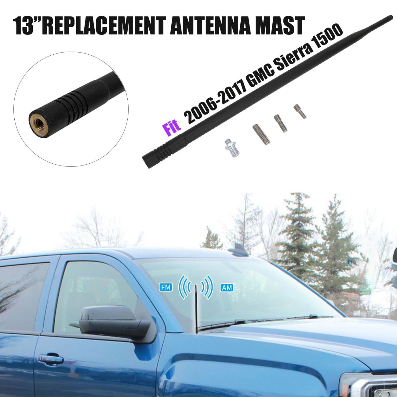 13" Car AM FM Radio Antenna Mast For GMC Sierra 1500 2006-2017