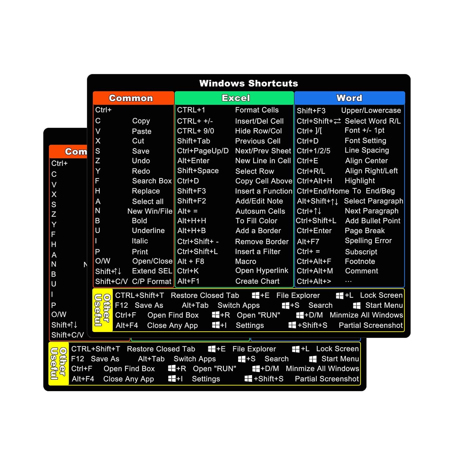 KEANBOLL Windows Shortcut Sticker-2 Pack Microsoft Windows + Word/Excel Quick Reference Guide Keyboard Shortcut Stickers, Laptop Keyboard Shortcuts Stickers for Any PC Laptop or Desktop