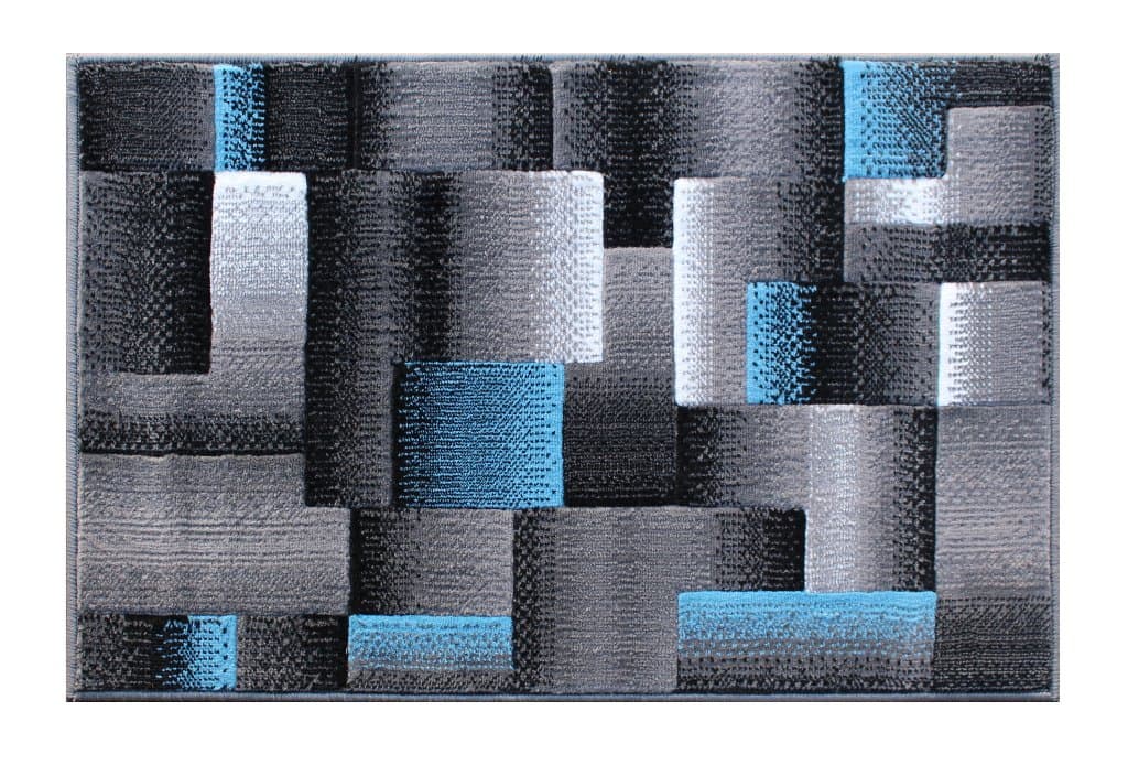 Modern Contemporary Area Rug, Blue Grey Black (2 Feet X 3 Feet) Mat