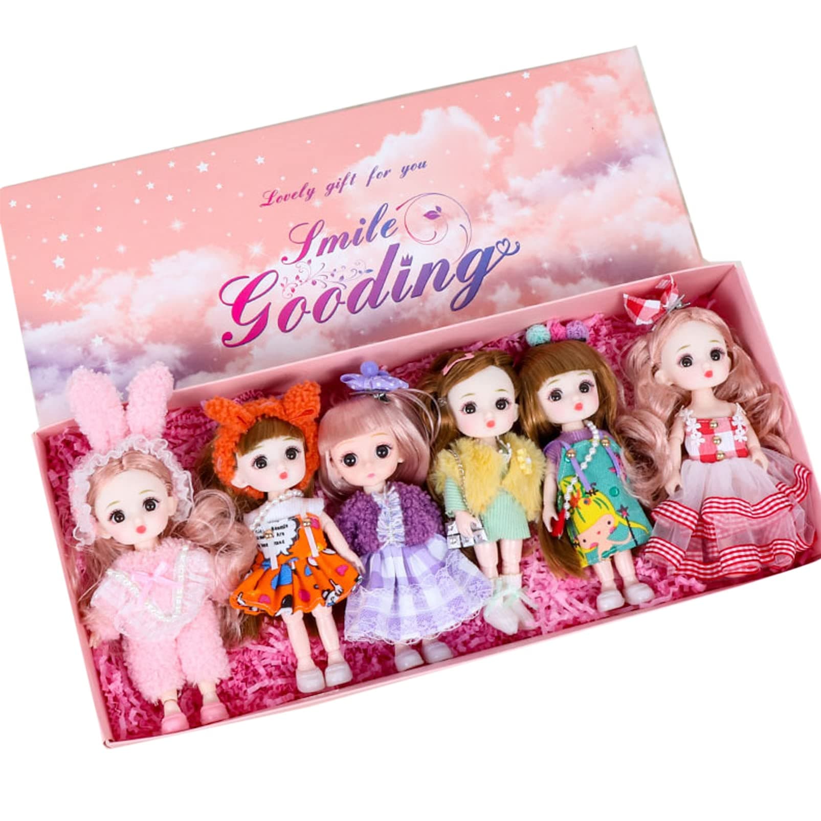 6pcs Princess Mini Tiny Dolls Toy For Girls Doll With Cute Pretty Fashion Ornaments Dolly Kawaii Girl Figures Clothes Dresses Clothing Outfits Gift For Kids Toys Birthday Party Favors Girls Princess