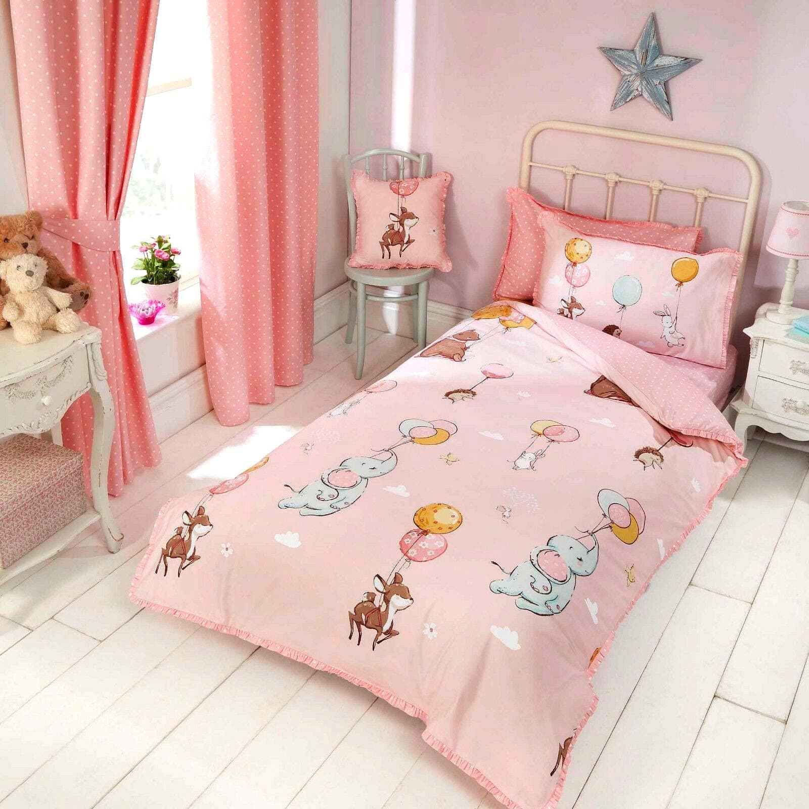 RAVALI Kids Junior Pink Float Away Quilt Duvet Cover Set Animals Children Bedding Linen (Single)