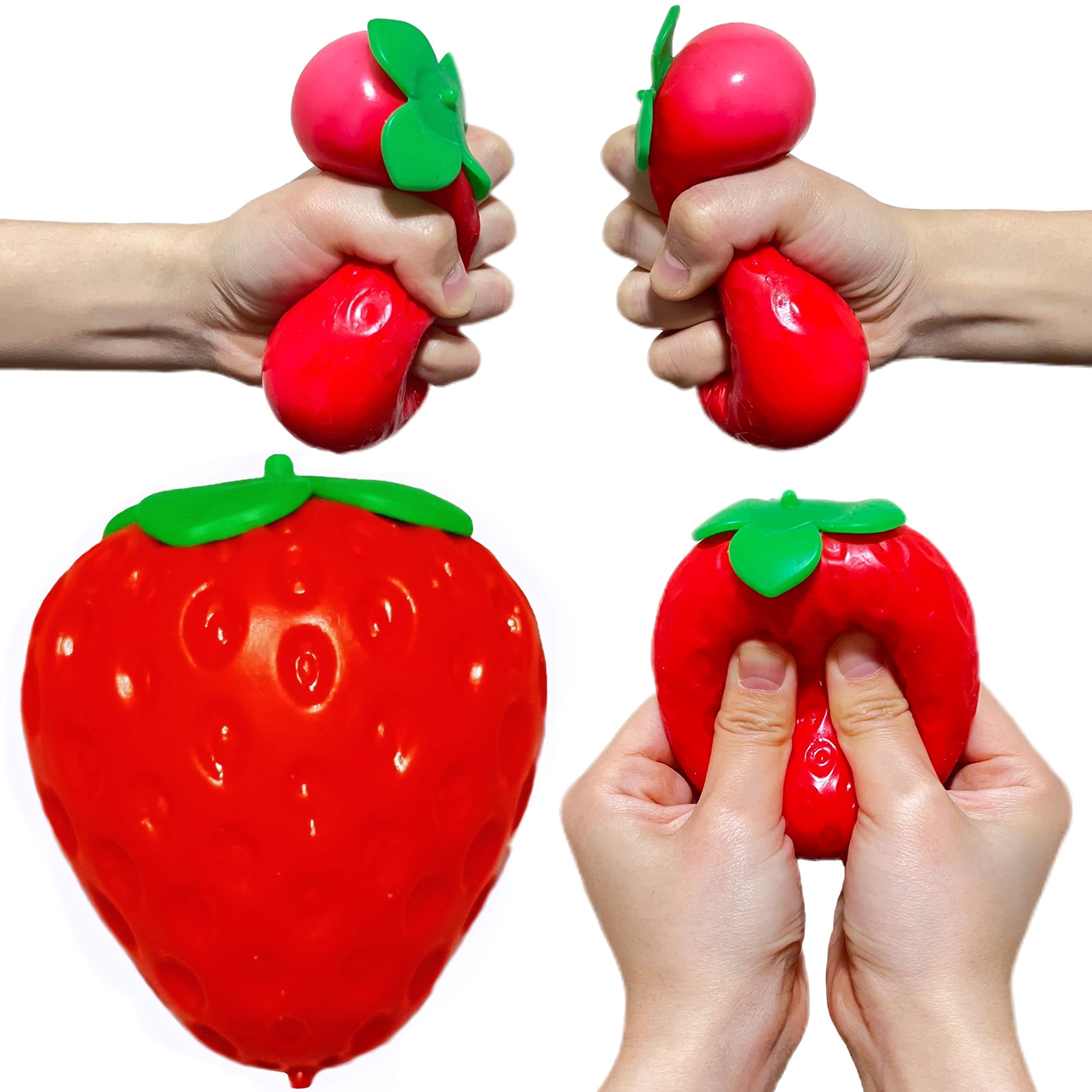 Strawberry Squishy Stress Balls for Kids and Adults 1 PCS - Fruit Stress Squishy Toy for Kids Party Favors, Fun Dough Ball Fidget Squeeze Toys, Ideal for Anxiety Relief, OCD, ADHD, ADD