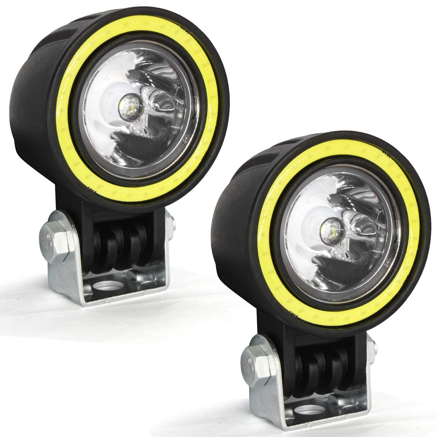 YUANGU Motorcycle Driving Lights, Cree 10W LED Spot Offroad Motorcycle Motor Bike Lights with White Angel Eyes Halo Ring for Truck Car ATV UTV SUV J-e-e-p Boat (Pack of 2)