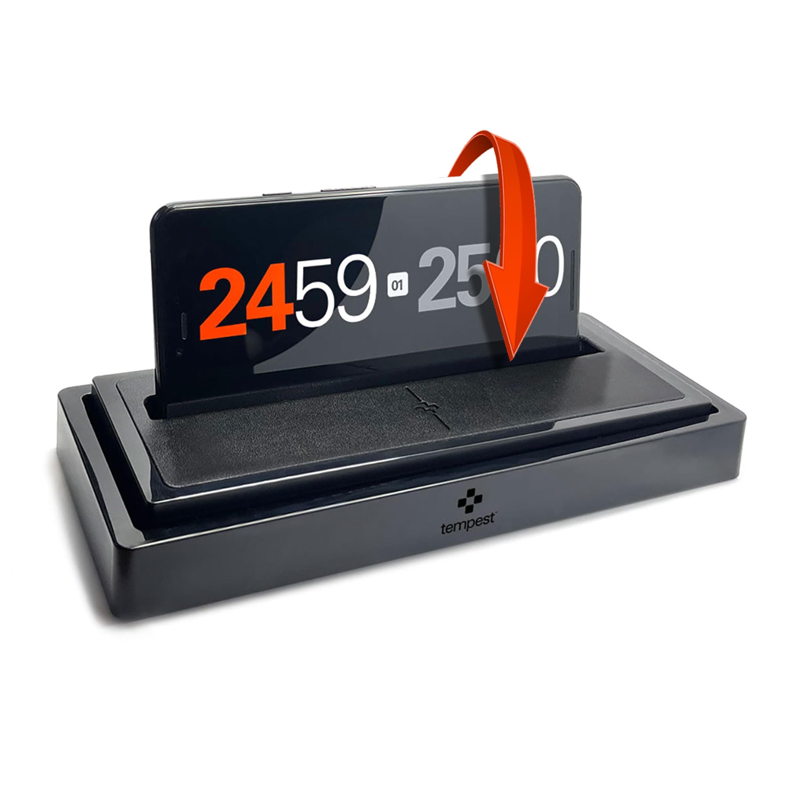 Tempest Classic Chess Clock (App & Dock Hybrid) – Black Vegan Leather | Transform Your Phone into a Smart, Stable Game Timer for Chess, Go & More | iOS & Android App + Upgraded Dock