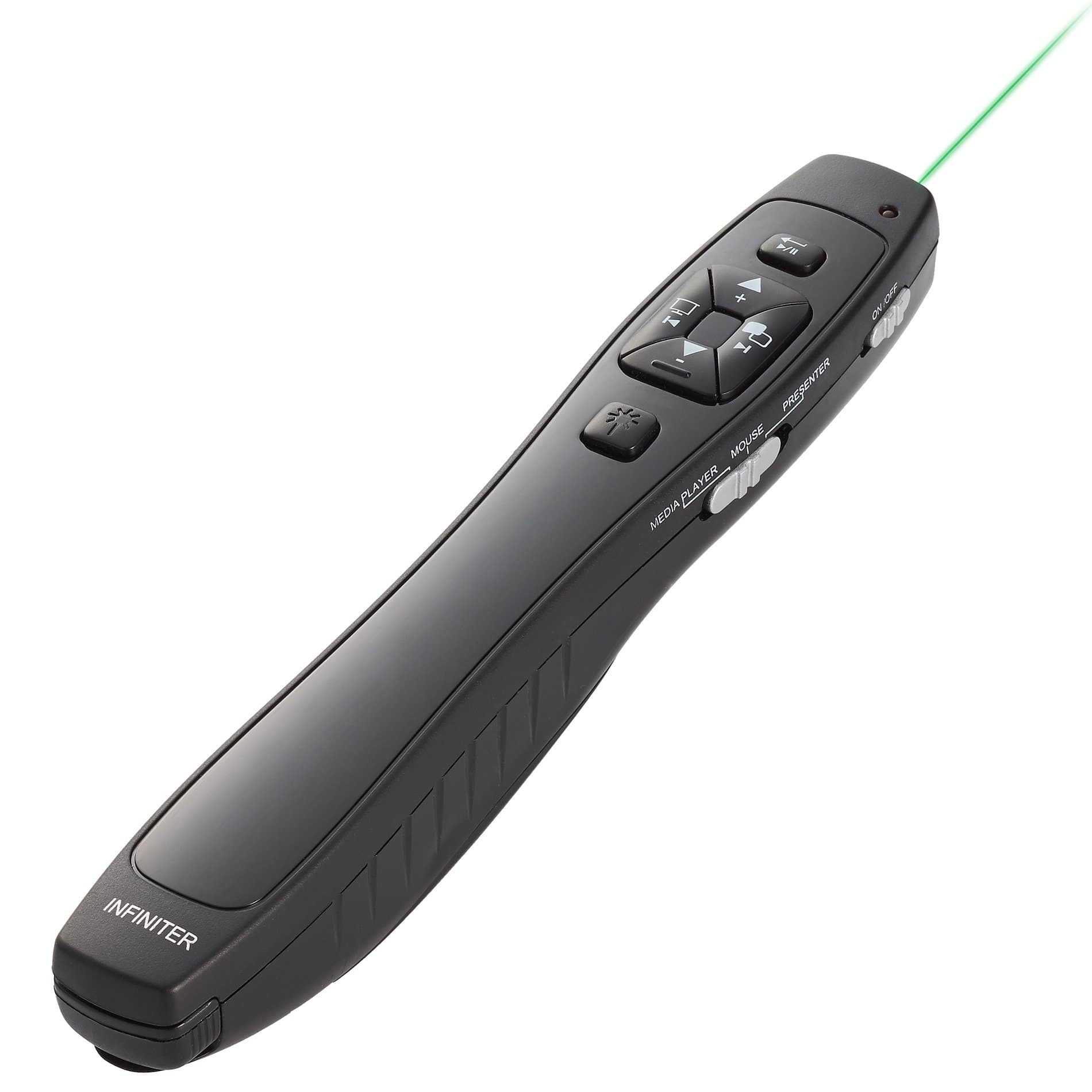 INFINITER LR-8G Wireless Presenter, 4-In-1 Function: Presentation Remote, Wireless Mouse, Media Player Control, Green Light. Works Great for PowerPoint on Windows.