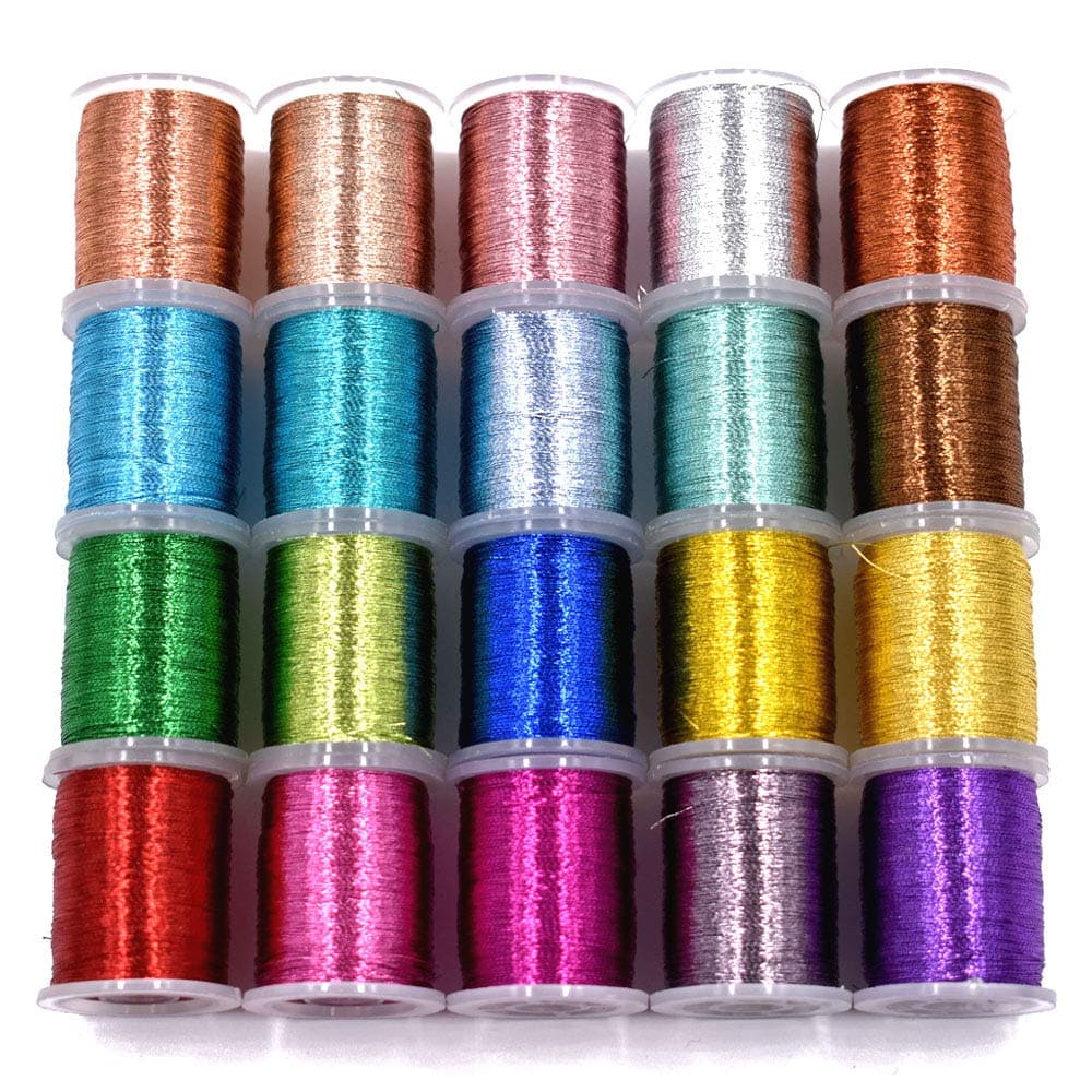 20PCS Metallic Yarn Thread for Steelhead or Body of Nymph Fly Tying Materials Standard Spool (20pcs Metallic Colors-Set A)