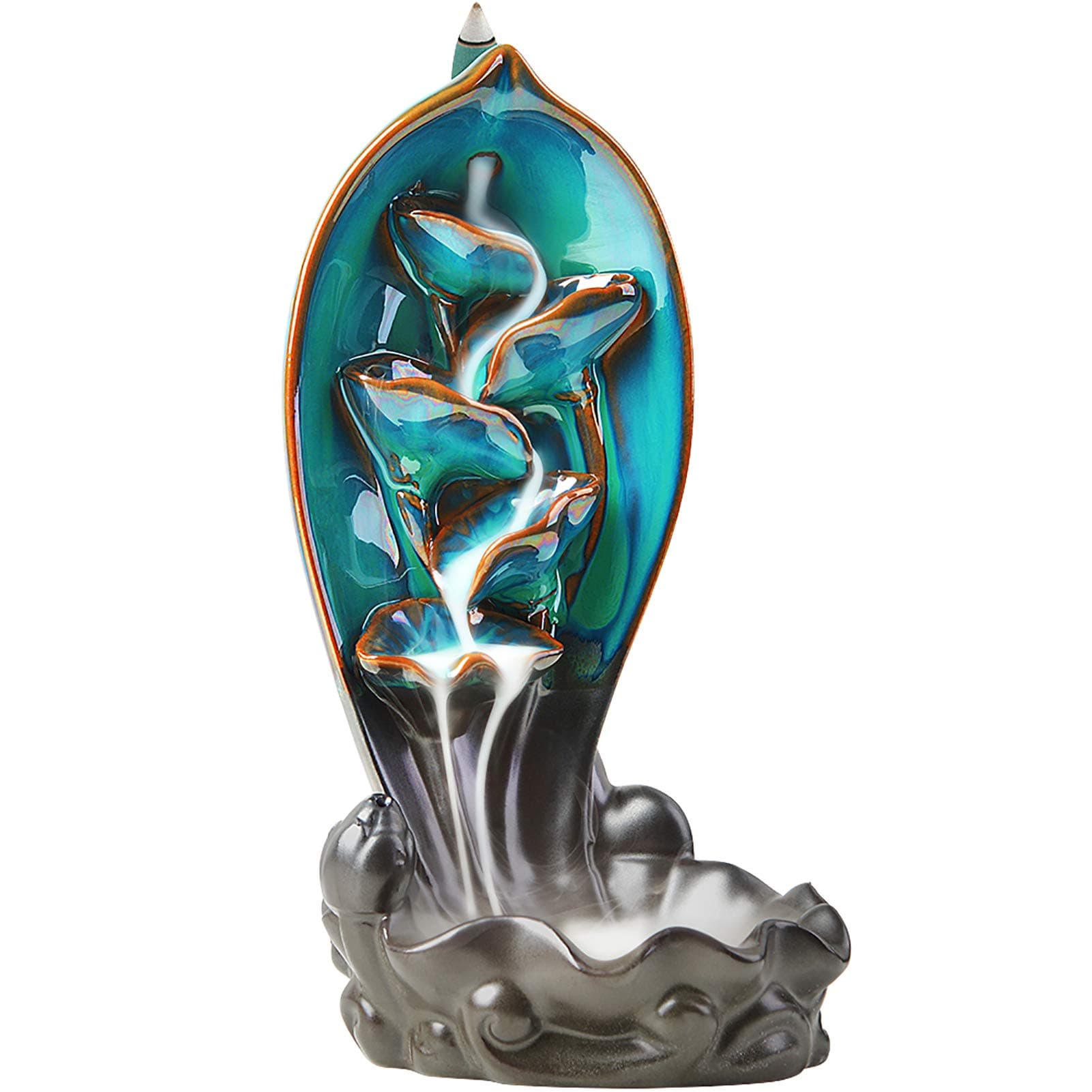 SPACEKEEPER Waterfall Incense Burner Backflow Incense Holder with 120 Backflow Incense Cones & 30 Incense Sticks for Home Office Yoga, Green