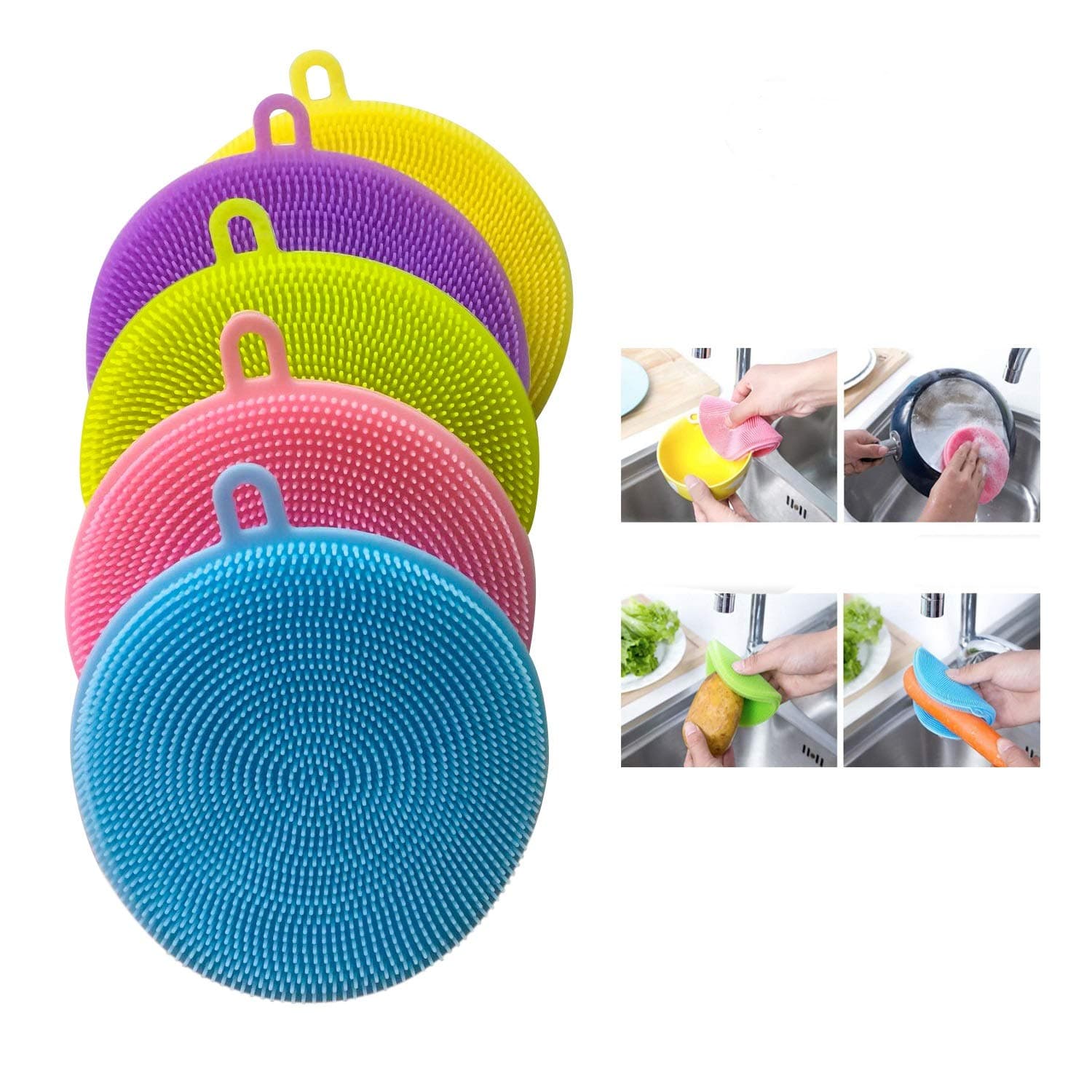 Silicone Dish Sponge, Cleaning Sponges,Dish Washing Brush-Free Dishwashing Better Sponges-Household Cleaning Sponges-Washing Brush Scrubber-Smart Kitchen Scrubber (5pcs) (5pcs) …