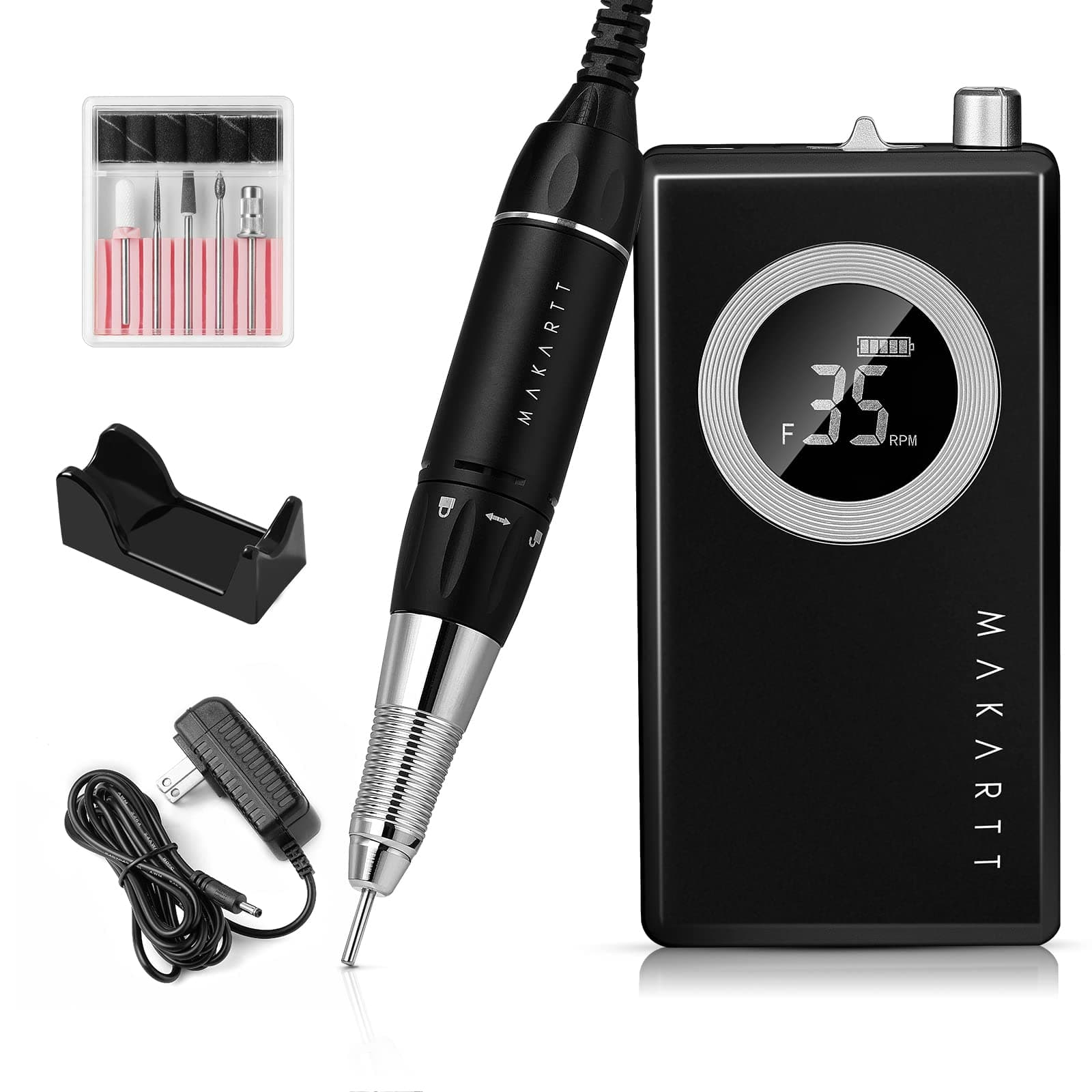 Makartt Rechargeable Nail Drill Electric Nail File Black Stephanee 35000RPM Professional Nail Drill Kit Portable E File Manicure Drill for Acrylic Nails Poly Nail Gel Polish Nail Extension Gel B-18