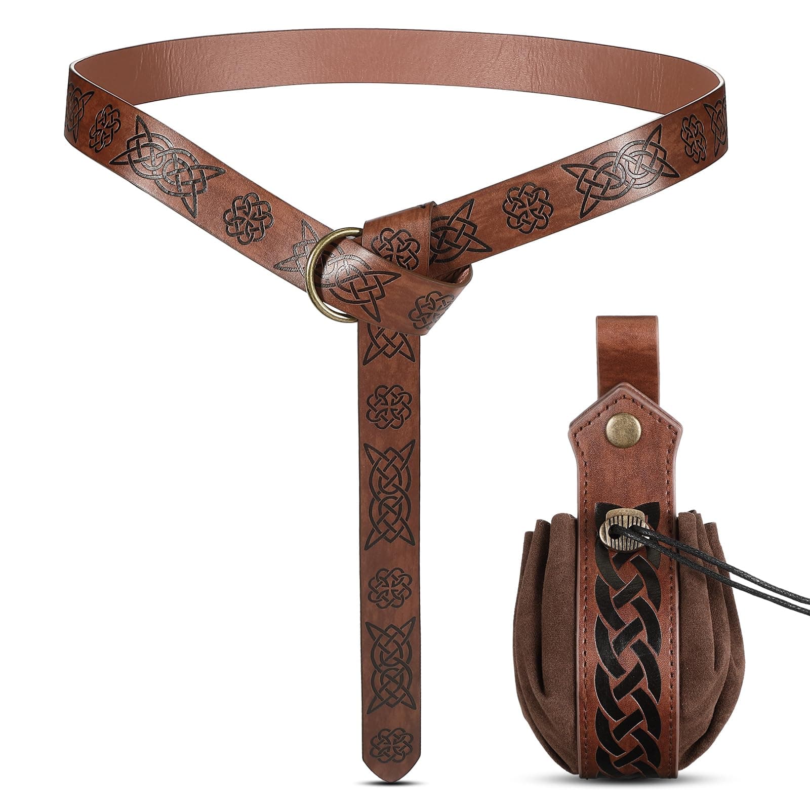 2 Pcs Medieval Viking Belt Renaissance Pouch Medieval Leather Belt Pouch Bag Embossed Renaissance Costume Accessories(Brown,Retro)