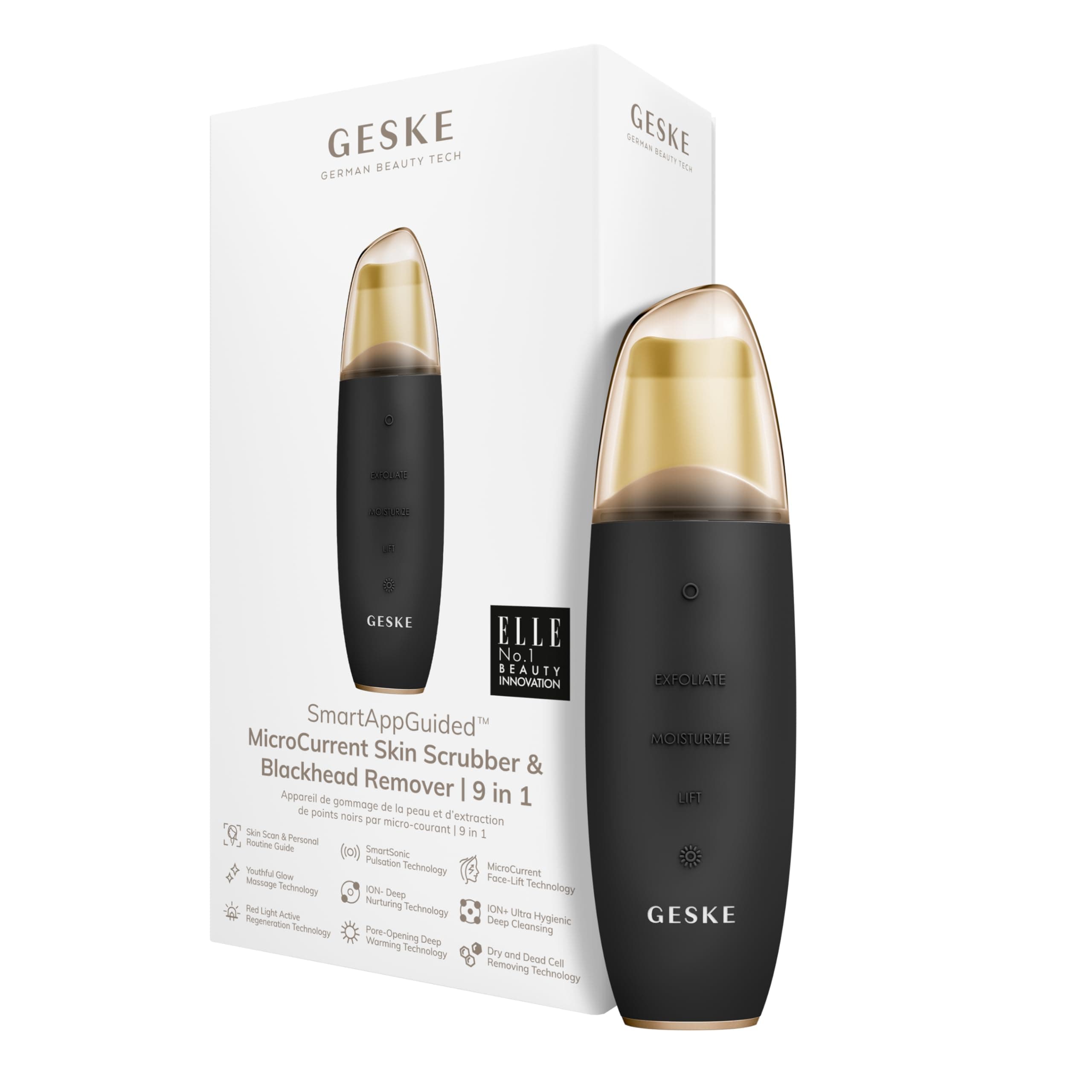 GESKE SmartAppGuided™ MicroCurrent Skin Scrubber & Blackhead Remover | 9 in 1 | Skincare tool | Pores cleaner | Anti-aging and cleansing | Professional face lift | Blackheads removal & extraction