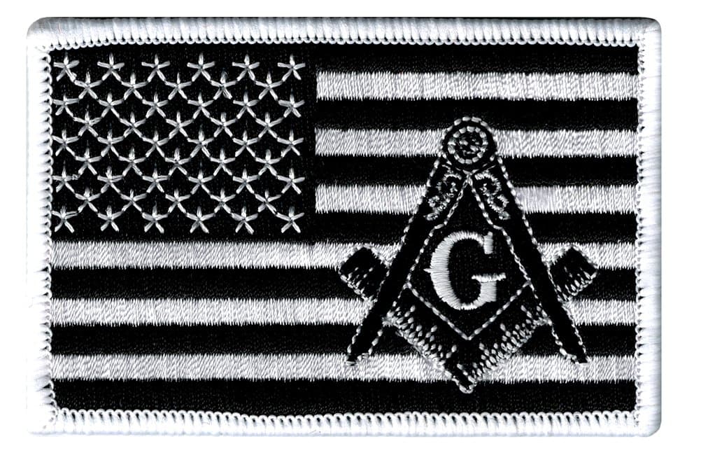 Masonic Black American Flag Patch Embroidered Iron-On Freemason Square Compass