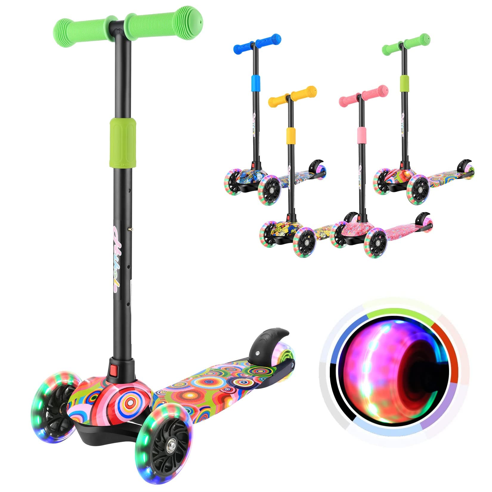 Hikole Scooters for Kids, 3 Wheel Scooter for Girls & Boys, Adjustable Height, Lean to Steer, Extra-Wide Deck, PU Light Up Wheels for Children from 3-8 Years Old