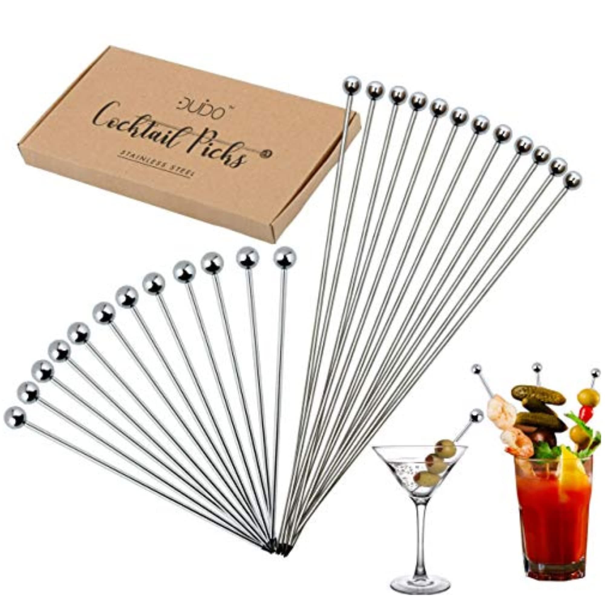 - Cocktail Picks Martini Stirrers Toothpicks – (24 Pack / 4 & 8 Inch) Reusable Cocktail Picks - Stainless Steel Metal Drink Skewers Sticks for Martini Olives Appetizers Bloody Mary Brandied