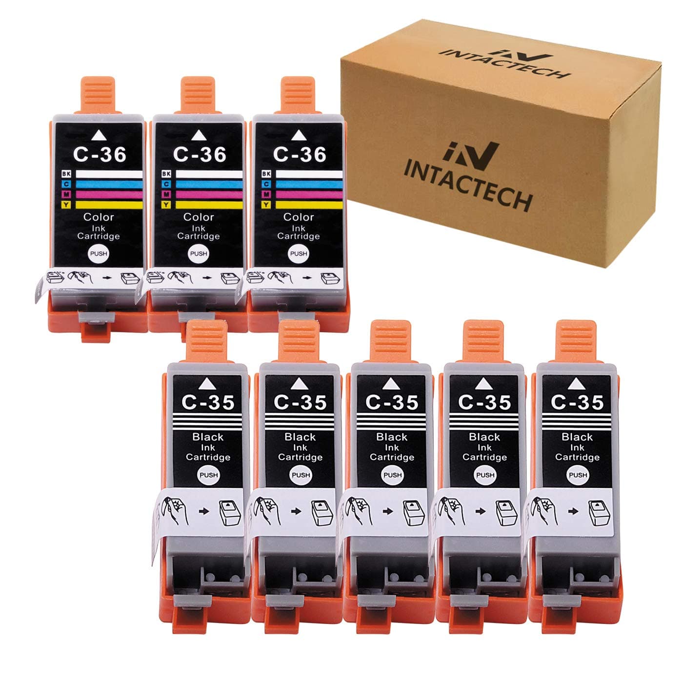 Intactech Compatible with Canon PGI-35 & CLI-36 Pixma iP110 iP100 Ink Cartridges (5 Black / 3 Color, 8 Pack) Color Set Use for Canon PIXMA iP110 iP100 mini260 mini320 Printer