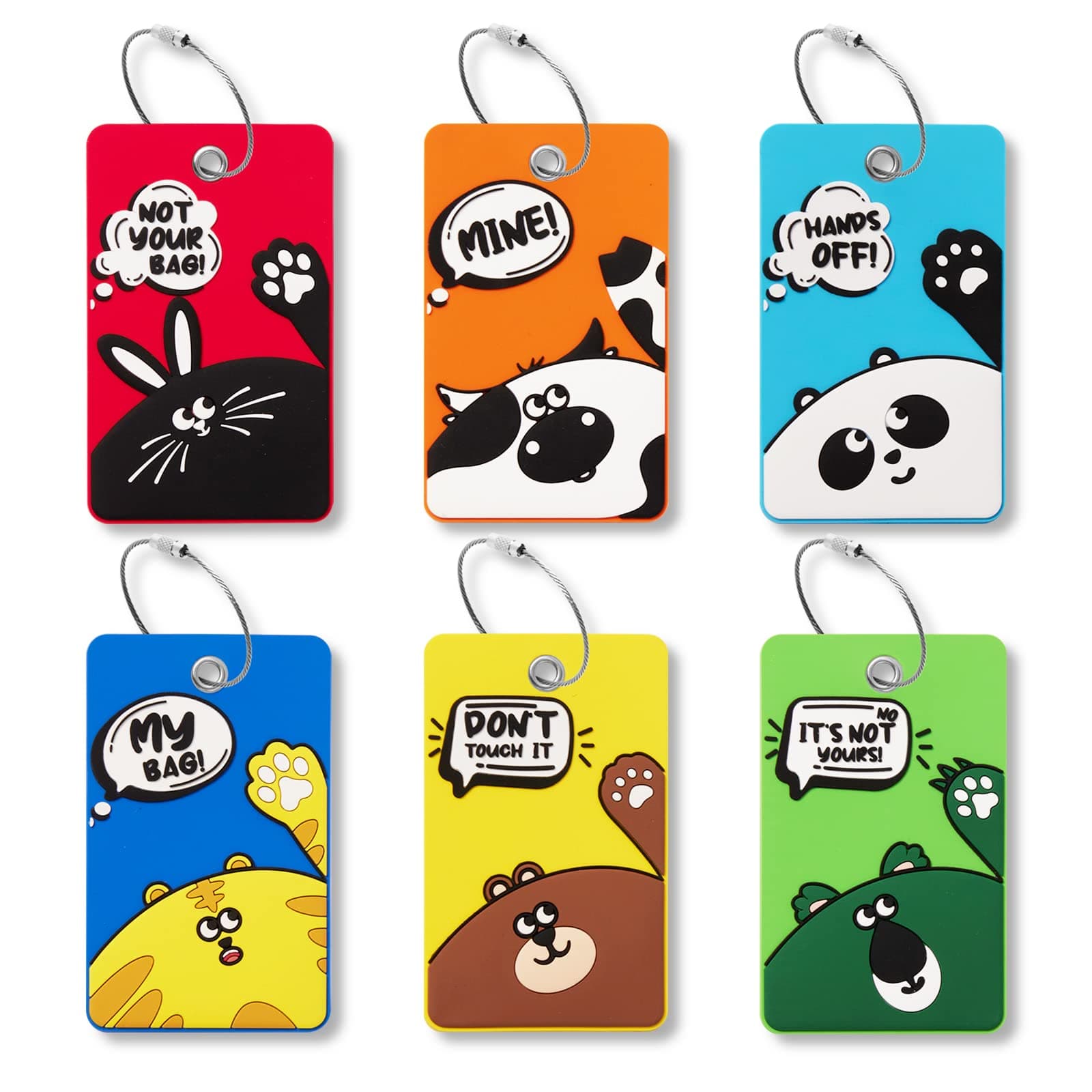 SIVEUMILSIVEUMIL 6PCS Unique Cute Animal Luggage Tags with Smile Reminder,Bright Silicone,Includes Name Cards with Full Privacy Cover & Stainless Steel Loops,Funny Suitcase Identify Labels for Women Men Kids