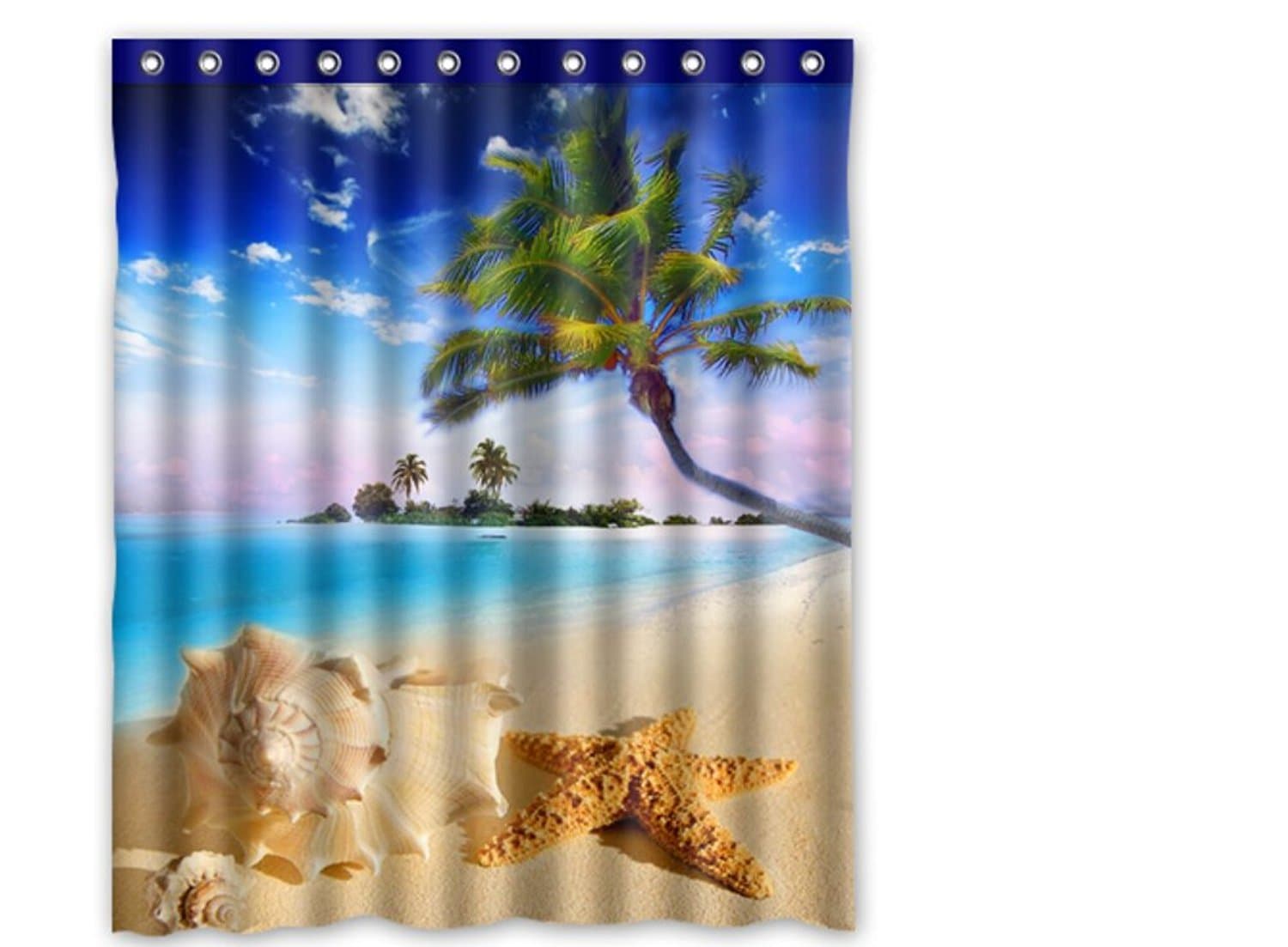 FMSHPON summer beach tropical sea life palm tree conch starfish sea star Polyester Shower Curtain 60 x 72 Inches