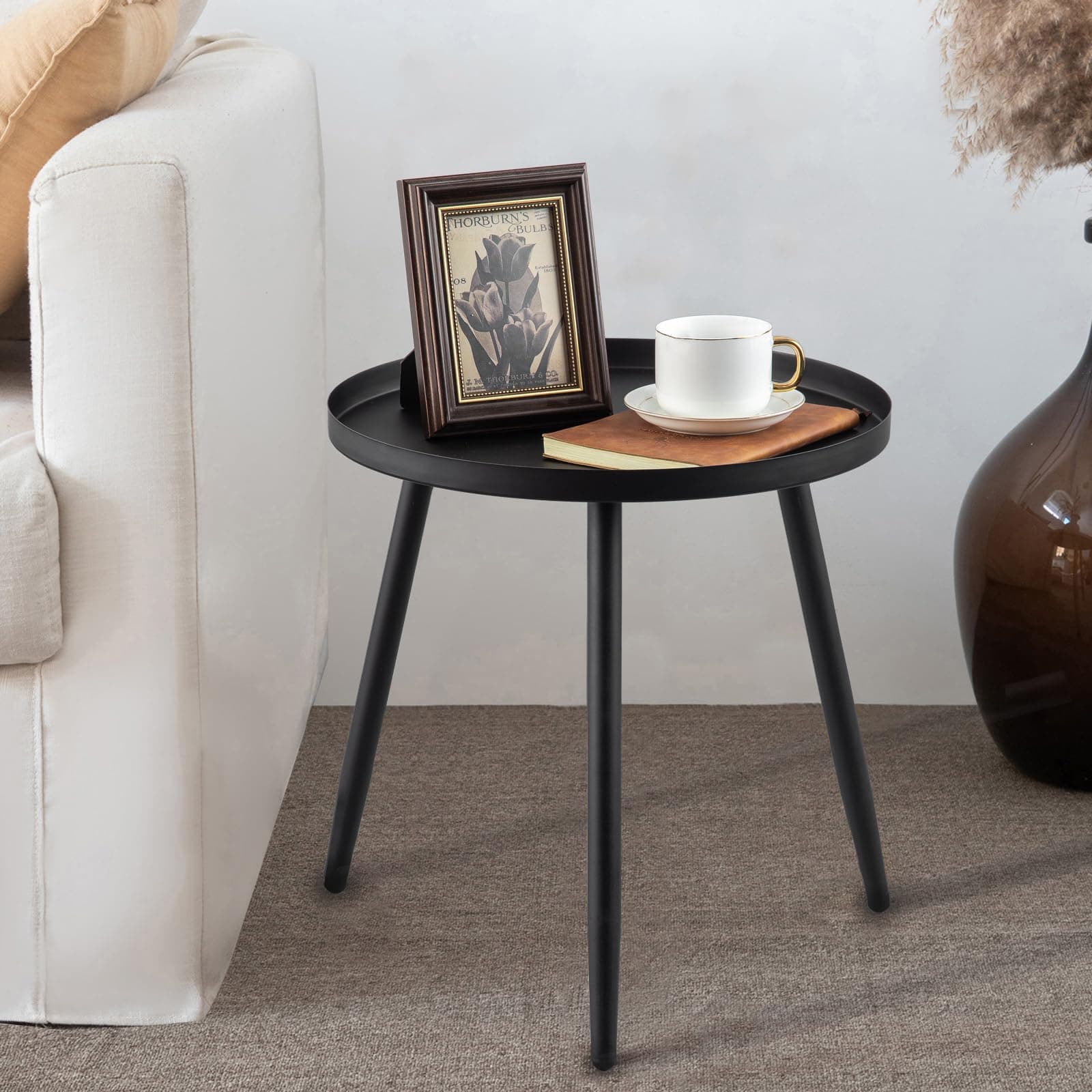 AOJEZOR Side Table: End Table for Indoor Use - Small Side Tables for Small Spaces All Matte Black with 3 Legged