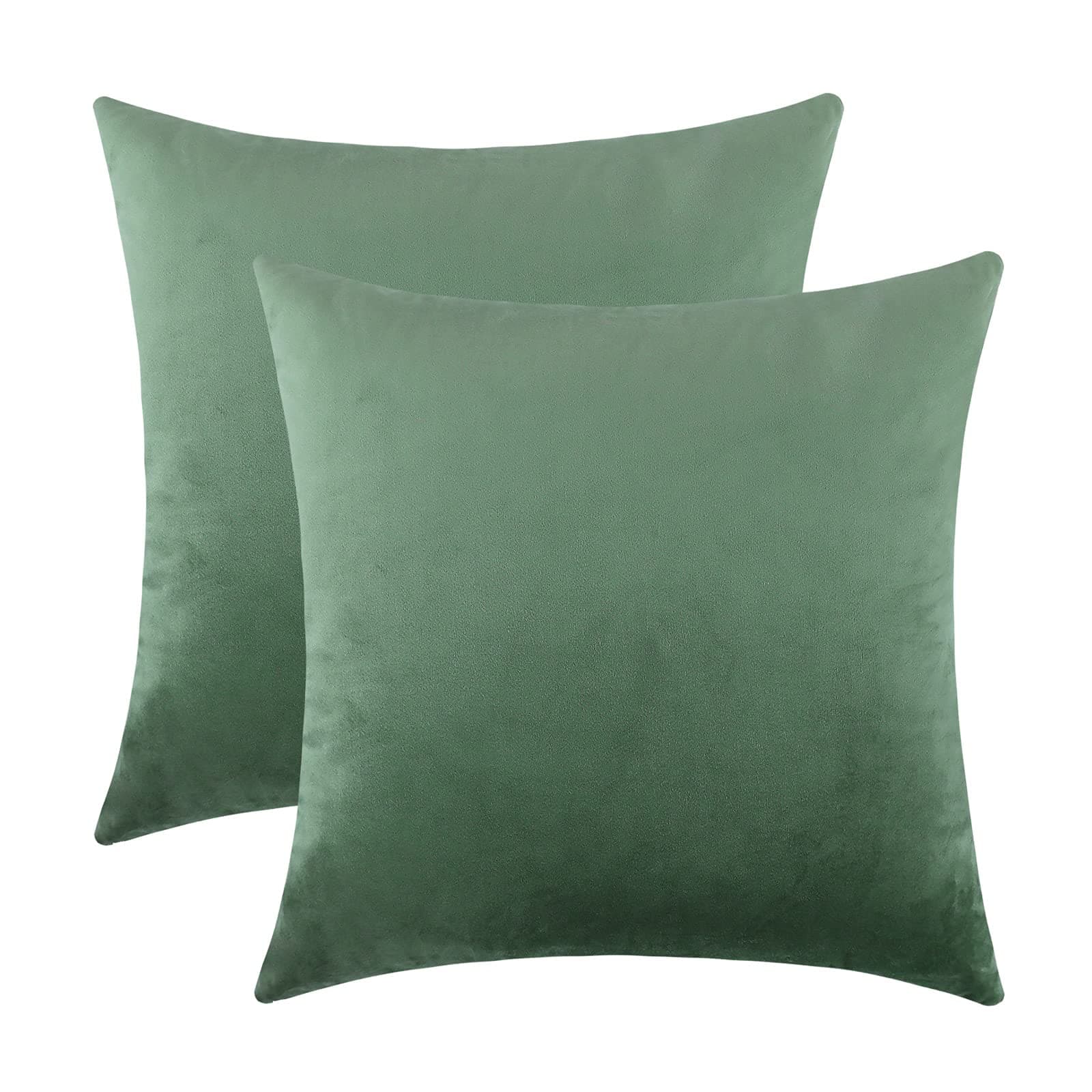 mixeoo Sage Green Velvet Throw Pillow Covers 18x18 Inch Set of 2, Super Soft Thick Decorative Square Cushion Cases for Living Room Sofa Couch Decor