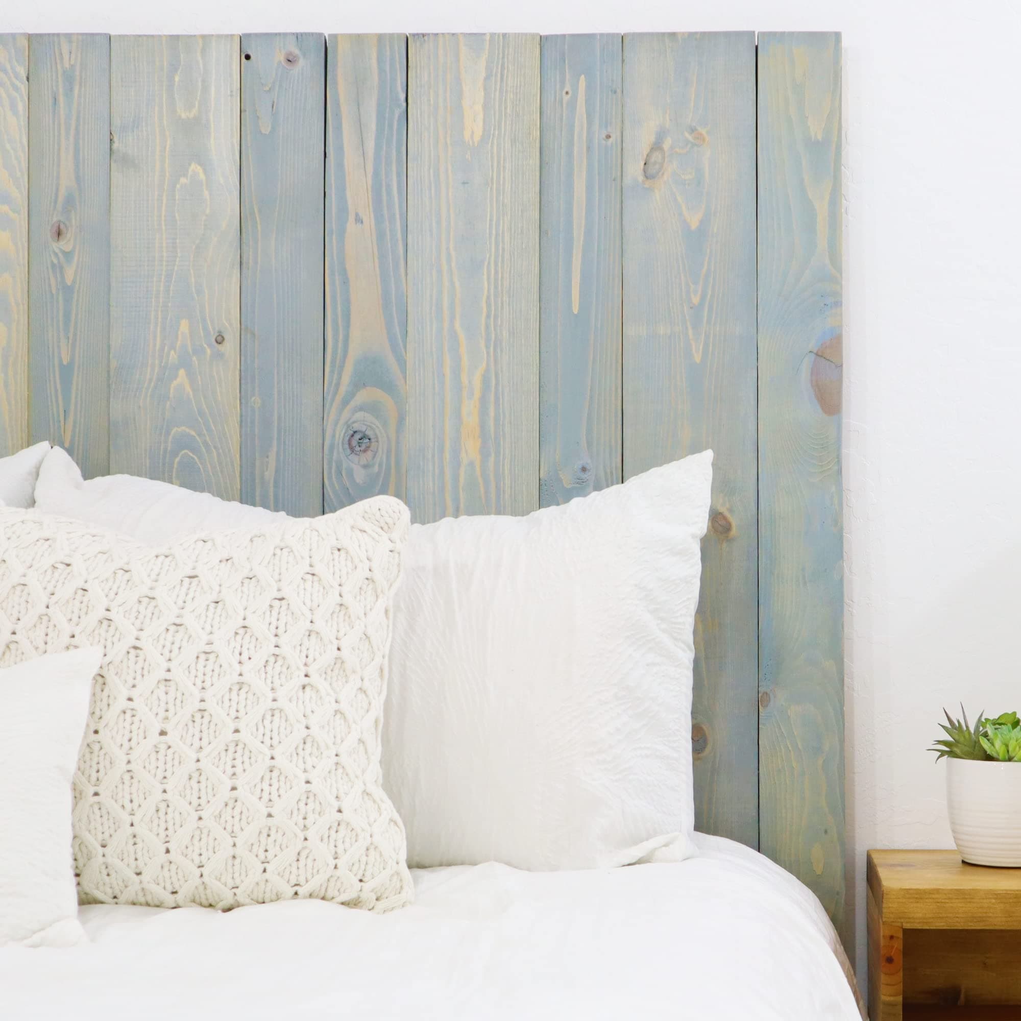 Barn WallsSolid Wood Queen Size Headboard, Celeste Blue Stain with Smooth Natural Wood Grain Variation, Handcrafted Head Board Wall-Mounted Panels, Costal Modern Bedroom, Built to Last