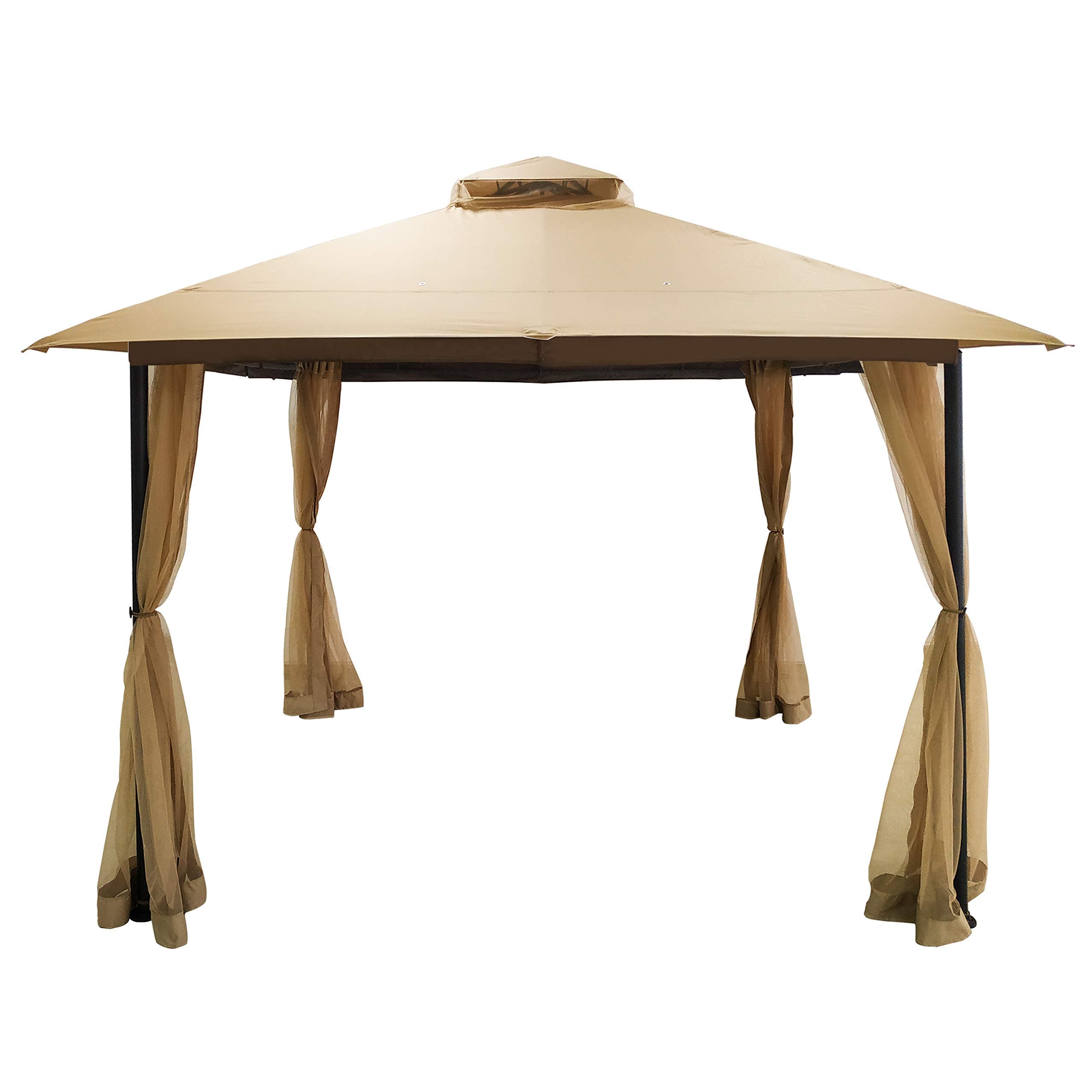 DikaSun Gazebos for Patios Dulal Roof Gazebo with Mosquito Netting Curtains, Outdoor Gazebo Canopy Shelter Tent with 100 Square Feet of Shade (Beige)