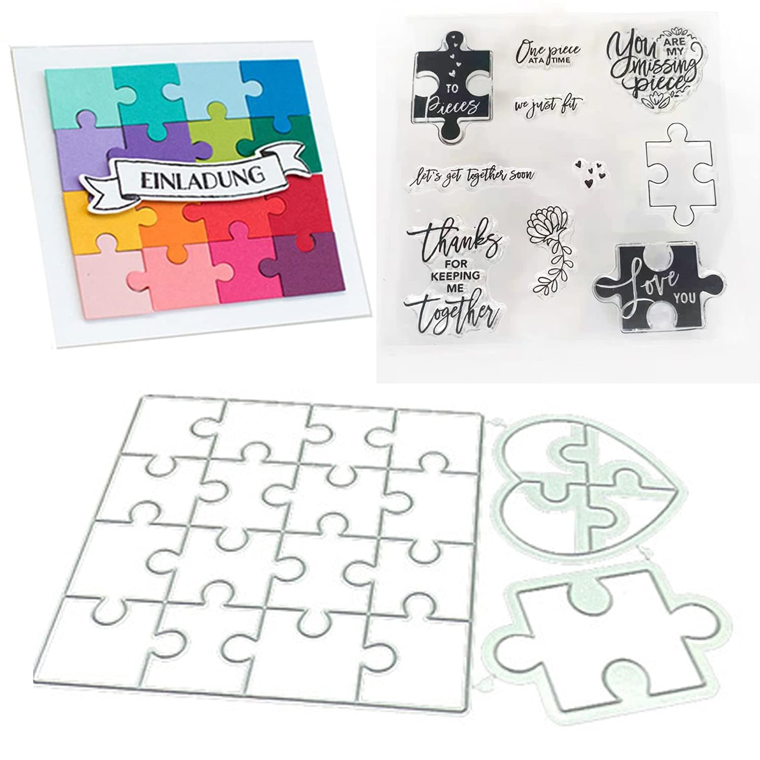 INSPUTOL Jigsaw Cutting Dies, Stamps for Card Making Stencil Carbon Steel Die Words Transparent Silicone Stamps for Paper Crafting for DIY Craft Scrapbooking Photo Album Decorative