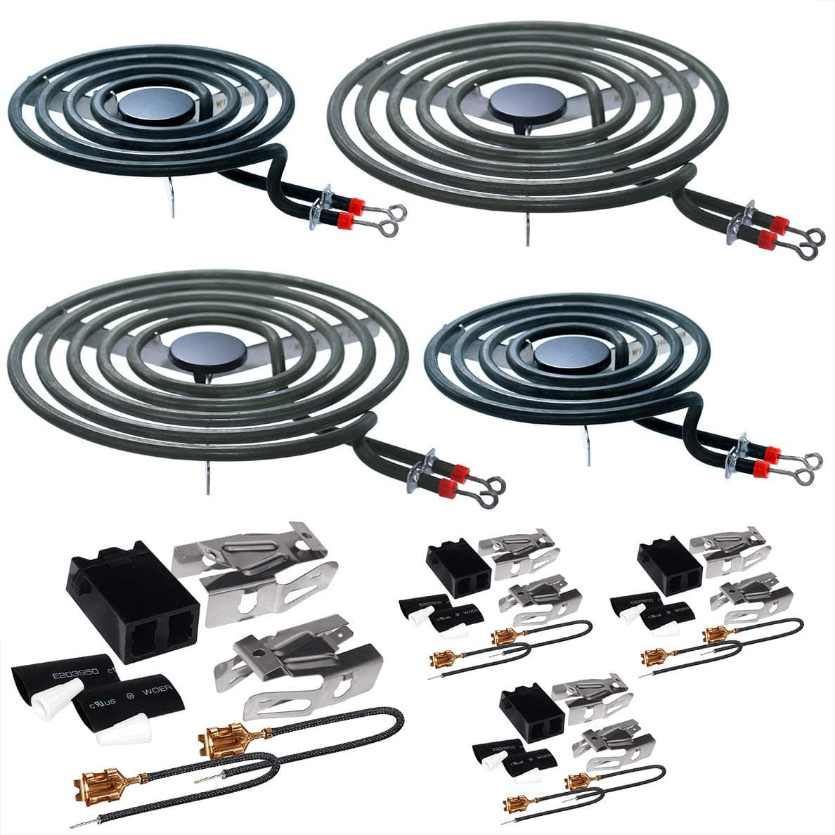 MP22YA Electric Range Burner Coil Element Unit Set (2 pcs MP15YA 6" and 2 pcs MP21YA 8") with 4 Pack 330031 Surface Element Receptacle Kit Replacement Compatible for Whirlpool Ranges/Stoves