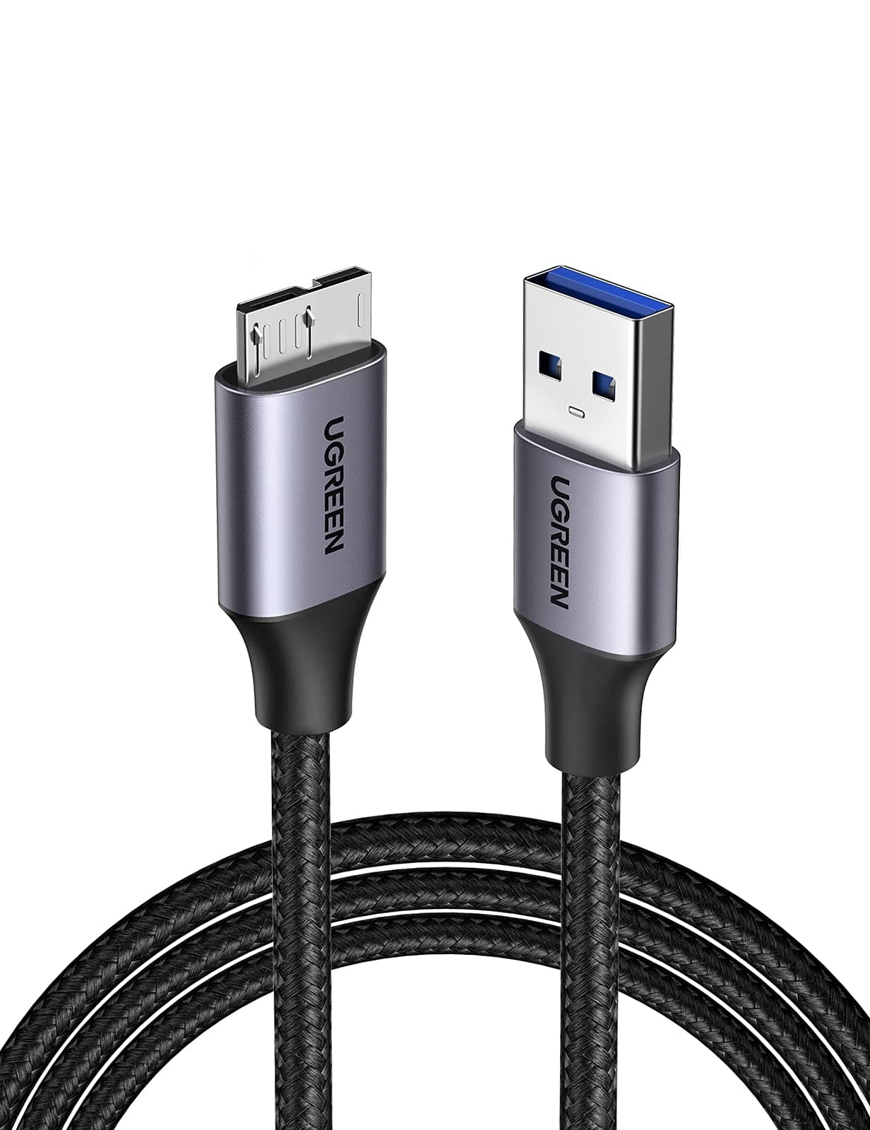 Micro USB 3.0 Cable, USB 3.0 A to Micro B Cord Nylon Braided External Hard Drive Cable Compatible with Samsung Galaxy S5, Note 3/Pro 12.2, Western Digital, Toshiba, My Passport, etc 1.5 FT