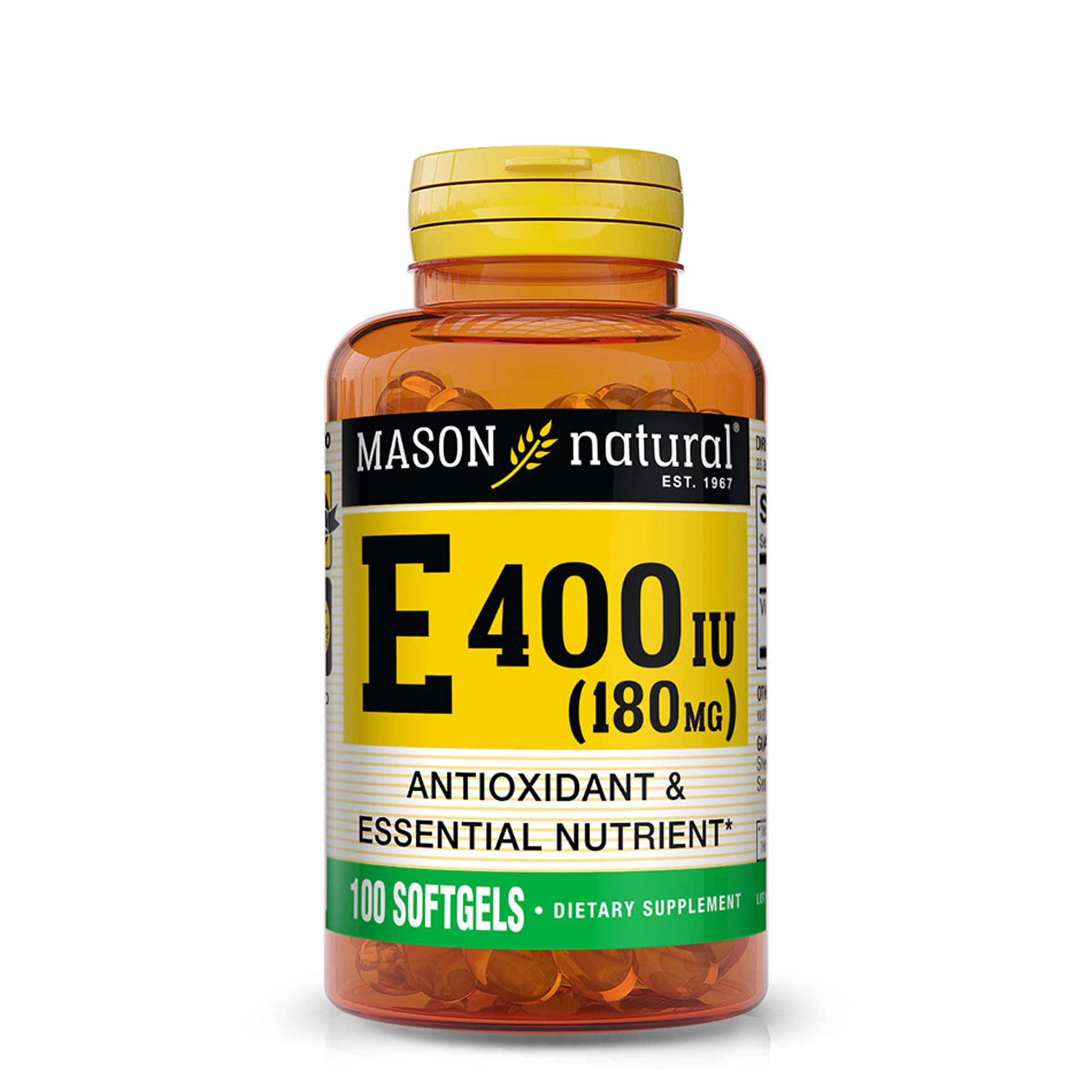 Vitamin E, 180 mg (400 IU), Daily Dietary Supplement with Essential Nutrient for Overall Wellness, 100 Softgels (Pack of 1)