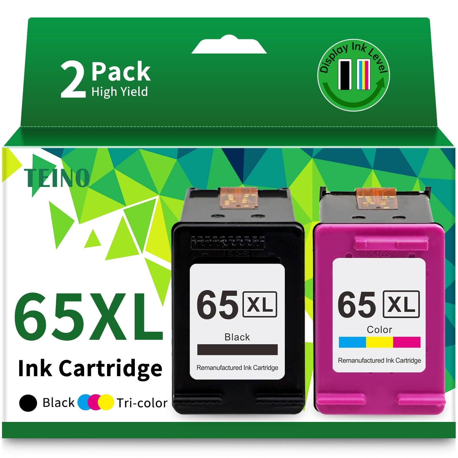 TEINO Remanufactured Ink Cartridge Replacement for HP 65 65XL 65 XL use with HP Envy 5055 5052 5058 DeskJet 3755 2655 3752 3720 3722 3723 3758 2652 2622 2624 Printer (Black Tri-Color, Combo Pack)