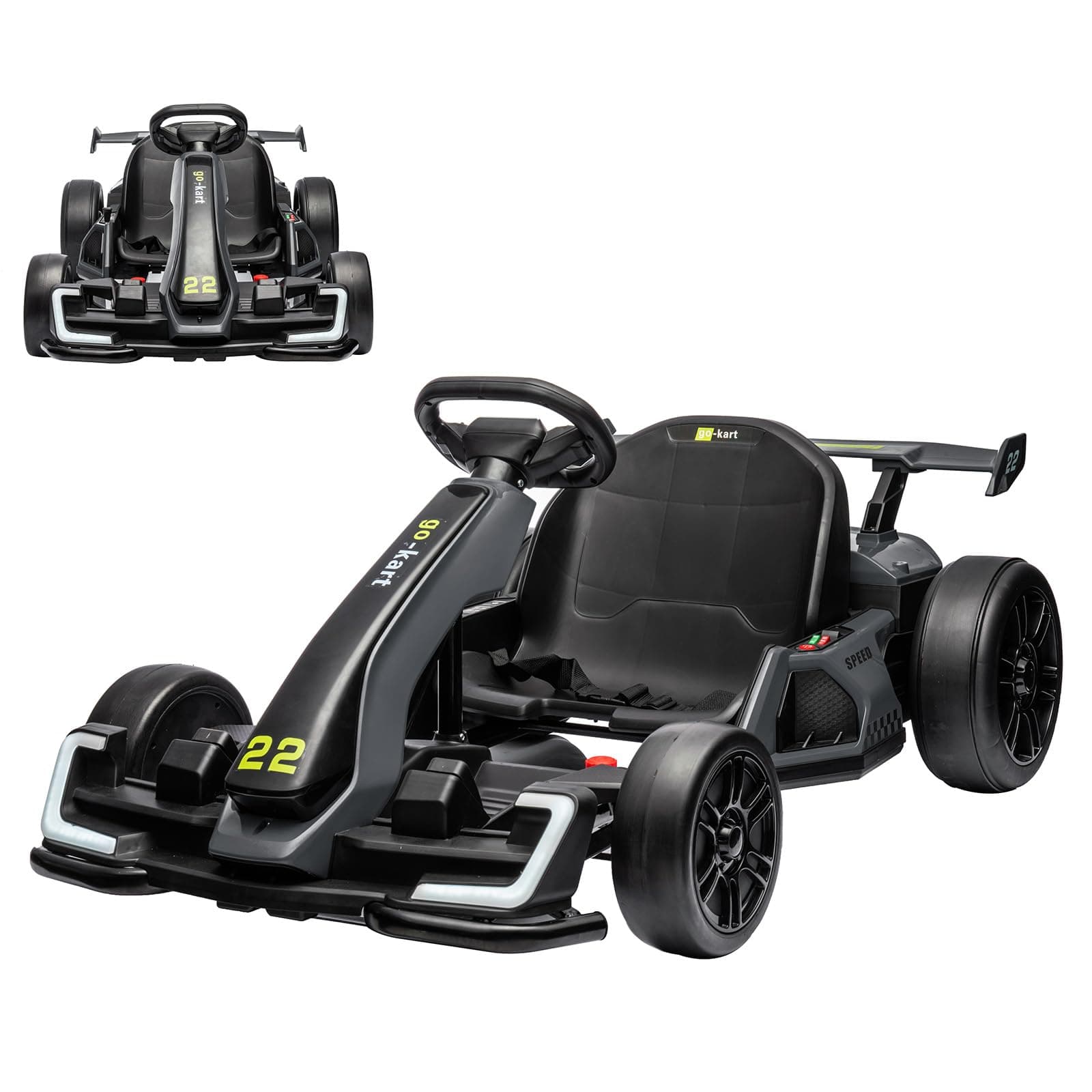 24V Electric Go Kart for Kids,Powerful Drift Kart With Adjustable Seat, 2x150 Motor, 8.5 Mph Speed, 4 Speed Modes, Led Lights, Music, and Honking Horn for Ages 6-12
