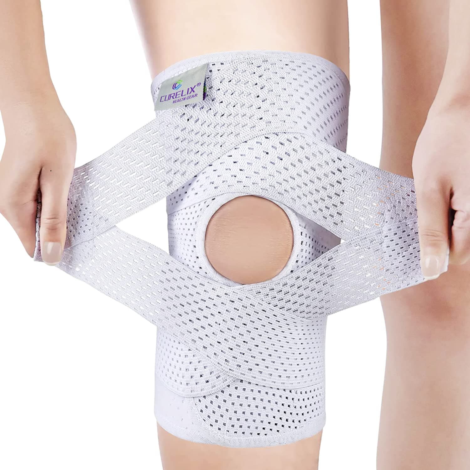 Knee Braces for Knee Pain Women and Men, Ultra-Lightweight Breathable Knee Brace with Side Stabilizers for Meniscus Tear MCL ACL Arthritis Injuries Recovery (White, M)