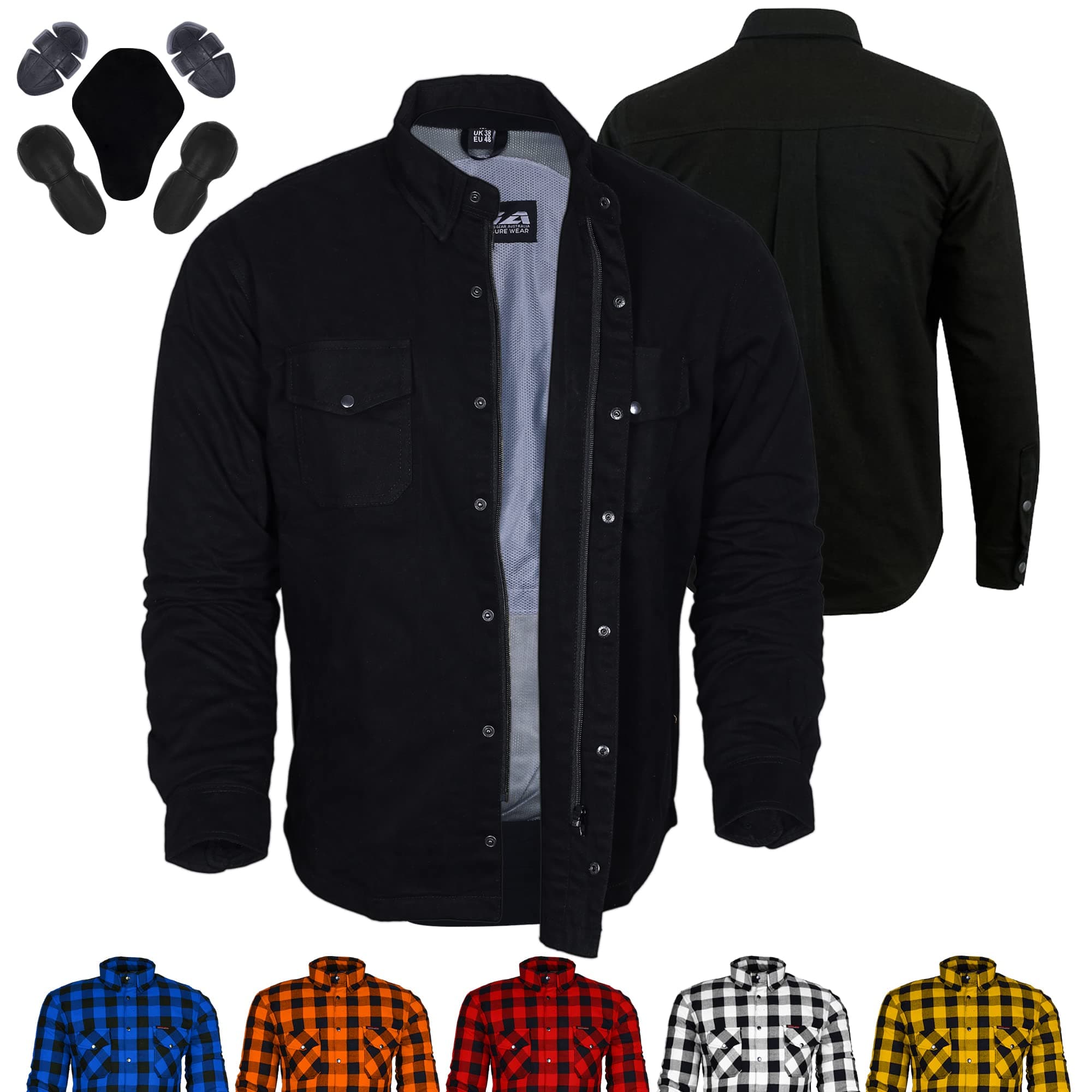 Bikers Gear Motorcycle Jacket Shirt - Kevlar Motorcycle Shirt Armoured Shirt 280gsm Dupont™ Kevlar® Aramid with Protective CE Motorbike Armour