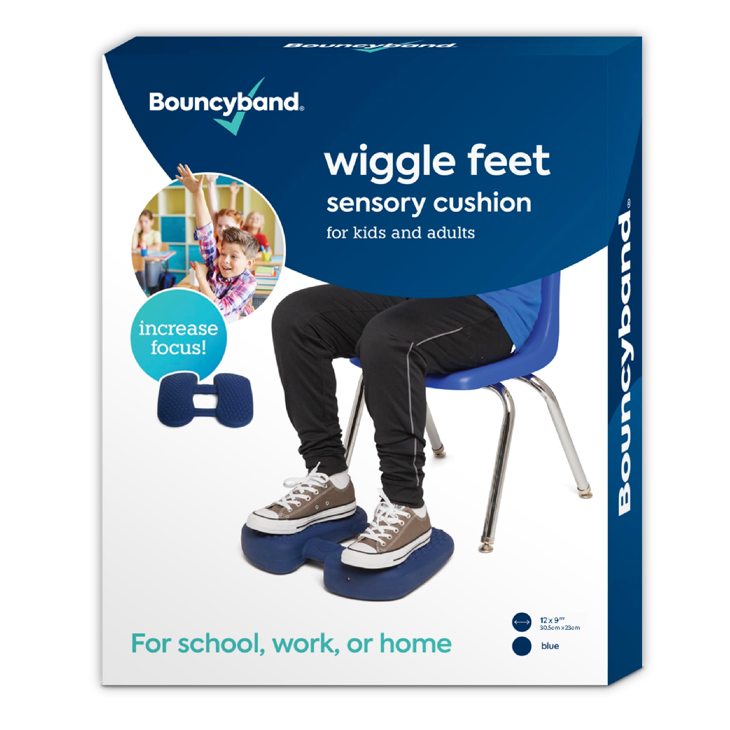 Bouncyband Wiggle Feet, Dark Blue, 1 Pack – Sensory Foot Cushion Quietly Facilitates Movement to Help Improve Concentration - 12” x 9” x 2.5” Sensory Tool, Ideal for The Classroom, Work, or at Home
