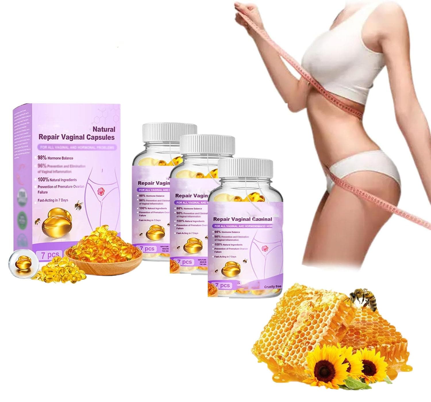 Lenreey Natural Repair Vaginal Capsules, Repair Vaginal Capsules, Instant Anti-Itch Detox S_limming Repair Capsules, Tighten Capsules, Instant Anti-Itch Detox Products for Women (3)