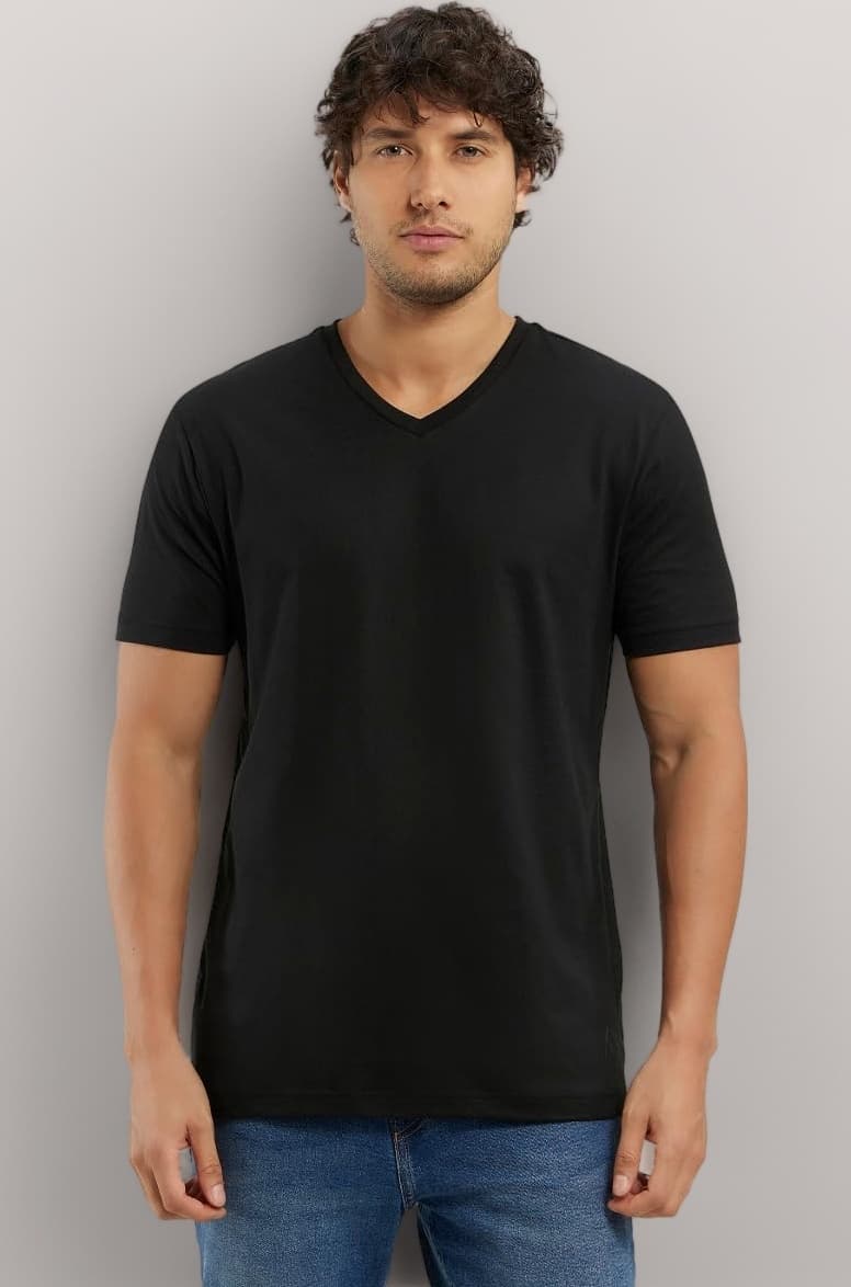 2726 Men's Super Combed Cotton Rich Solid V Neck Half Sleeve T-Shirt