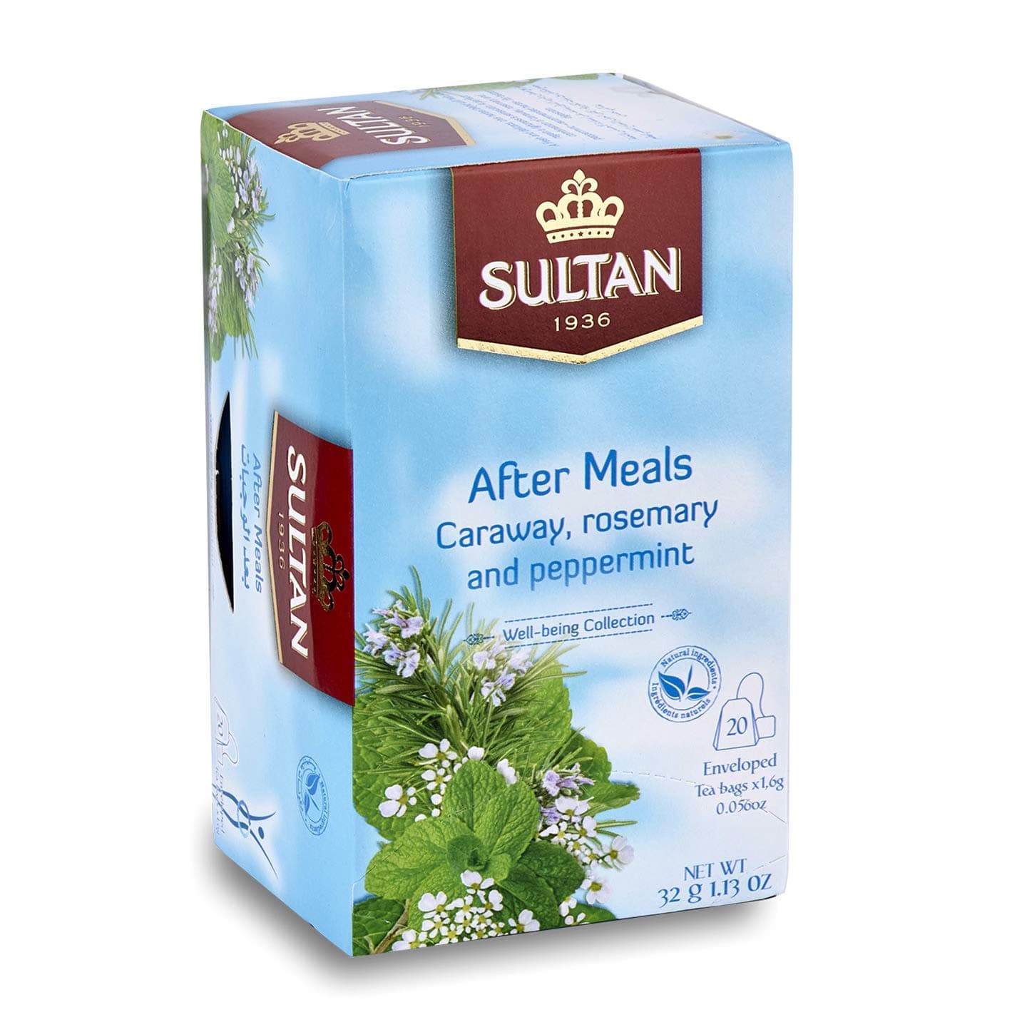 SULTAN TEA After Meals, Moroccan Green Tea with Caraway, Rosemary & Peppermint Herbal Teas (Single Pack - 20 Tea Bags)