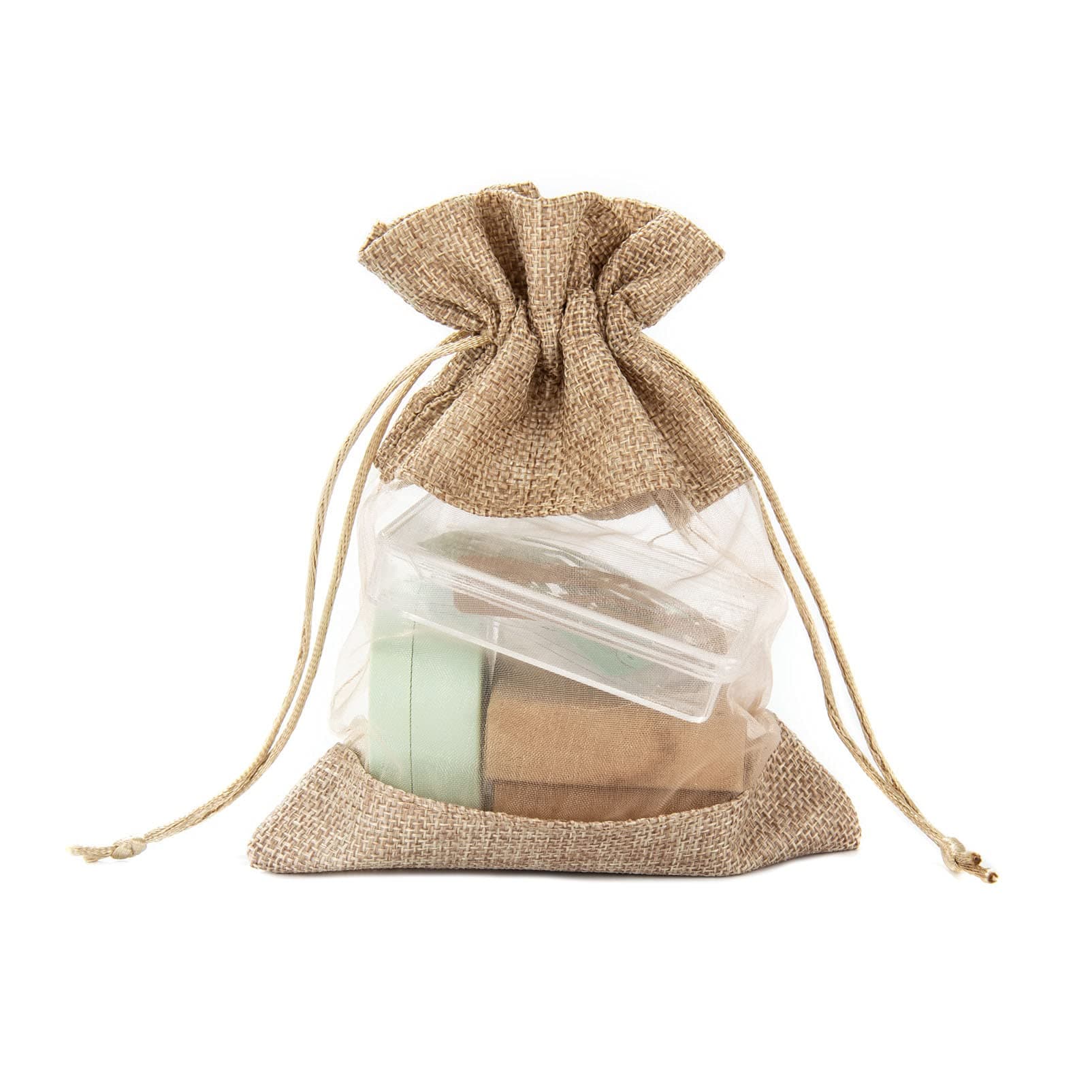 JaneOft5x7 Inches 20PCS Drawstring Burlap Gift Bags, See Through Window Brown