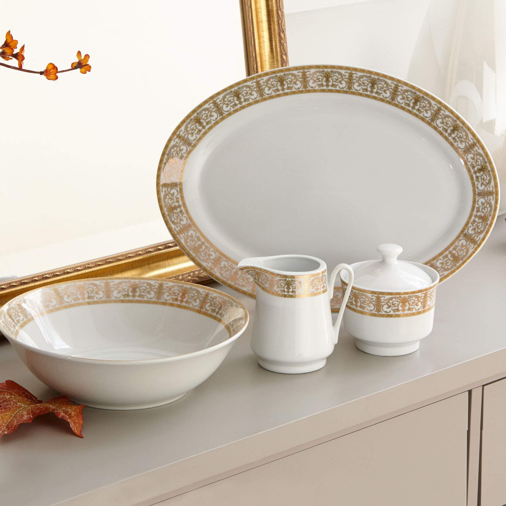 BrylaneHome Medici 5-Pc. Porcelain Completer Set Flatware, Gold White