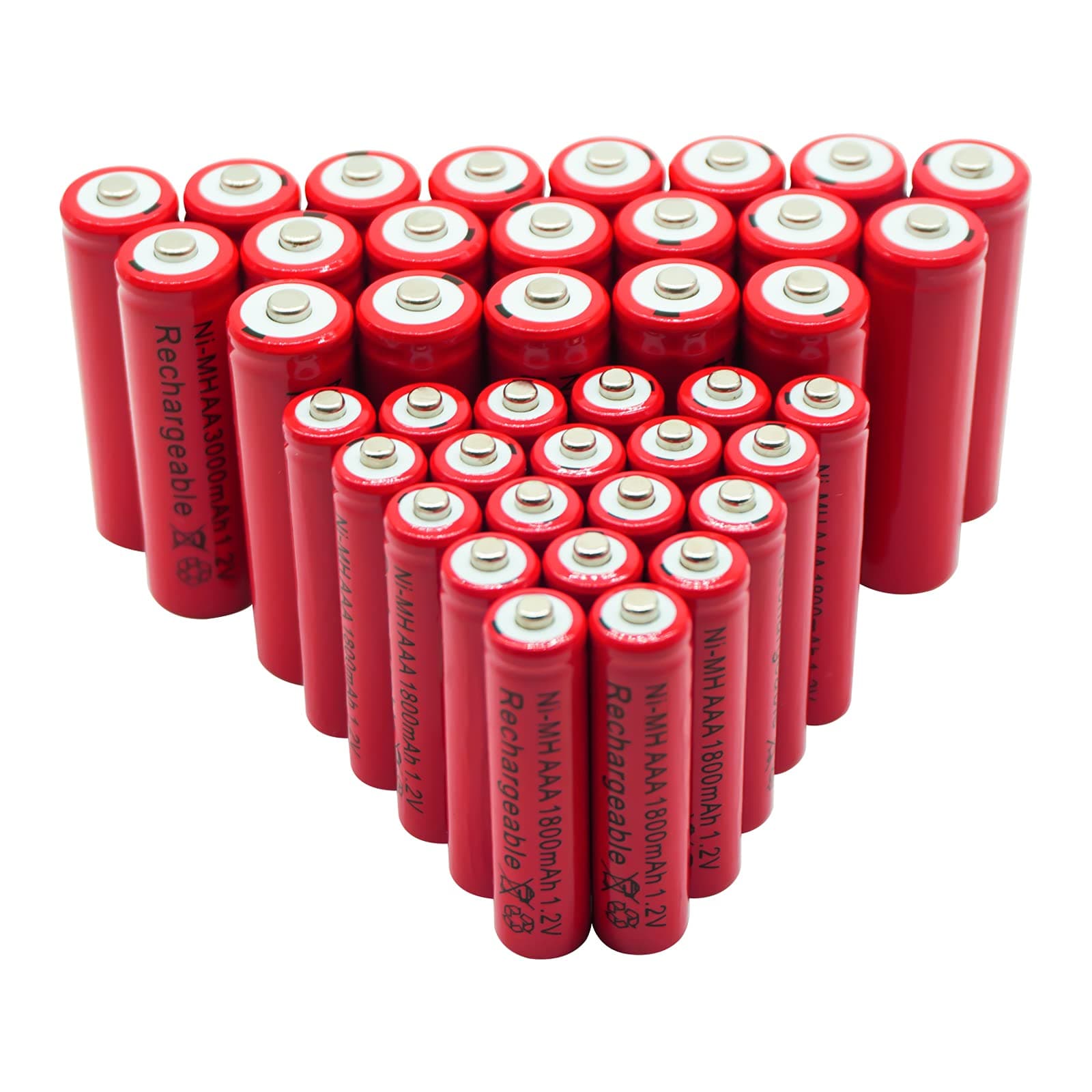 Professional 20pcs AA 3000mAh and 20pcs AAA 1800mAh 1.2V Universal NI-MH Battery Rechargeable Battery Set