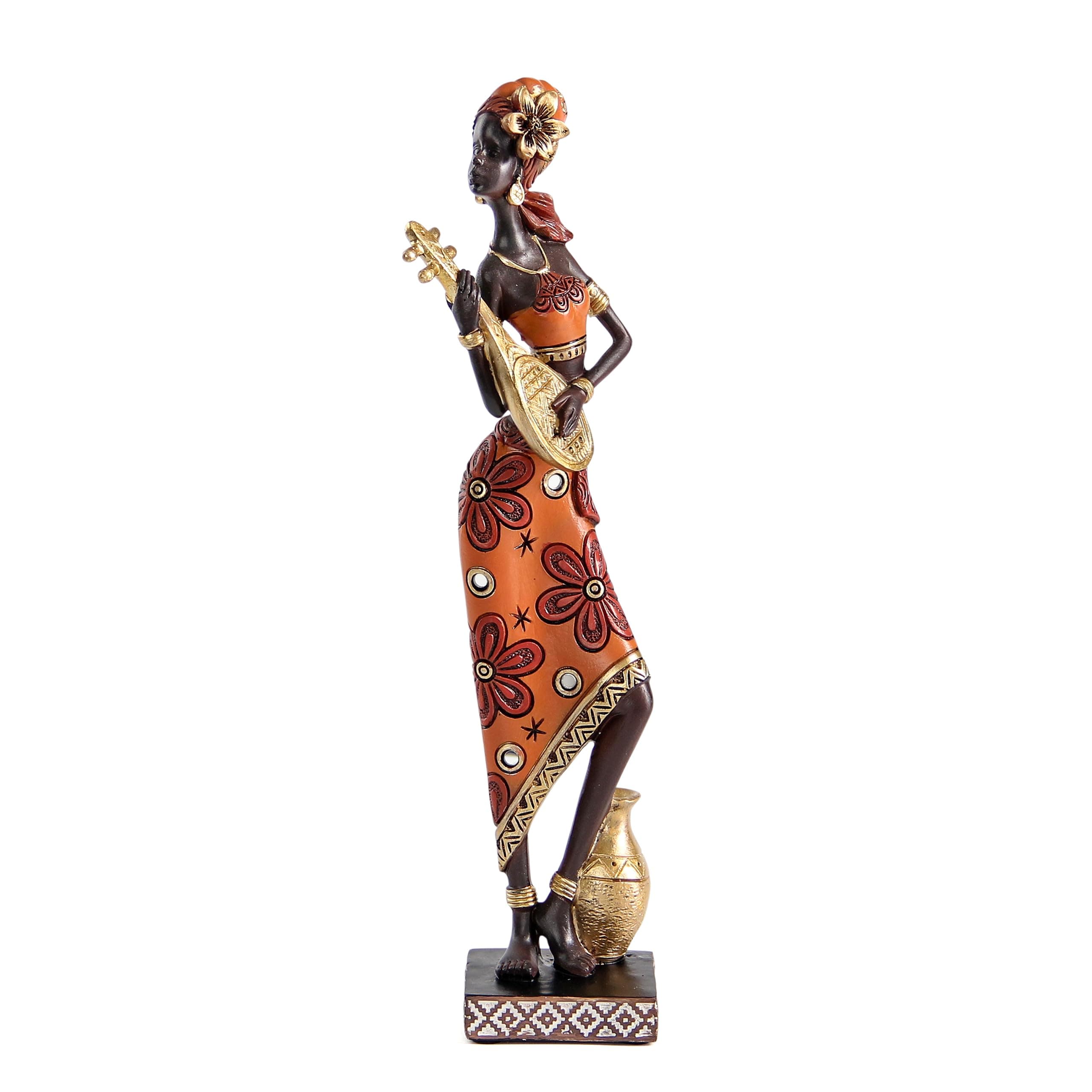 African Statues and Sculptures for Home Decoration, African Decor for Shelf Bookshelf Tabletop Office Desk Living Room Modern Decor Accents, Musician African Lady Figurine, for Women