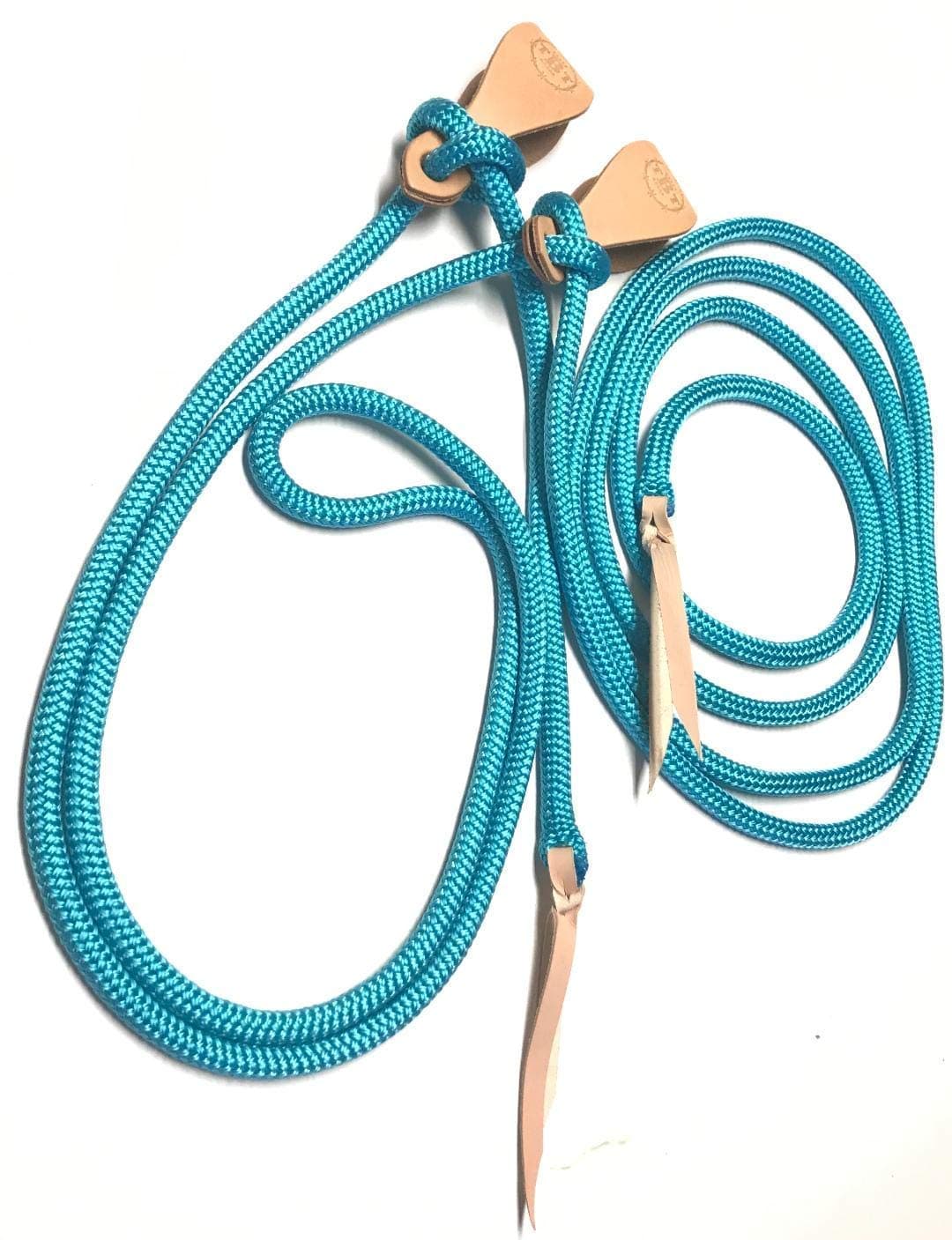 mecate neon turquoise rein yacht rope with choice of natural, black or brown slobber straps