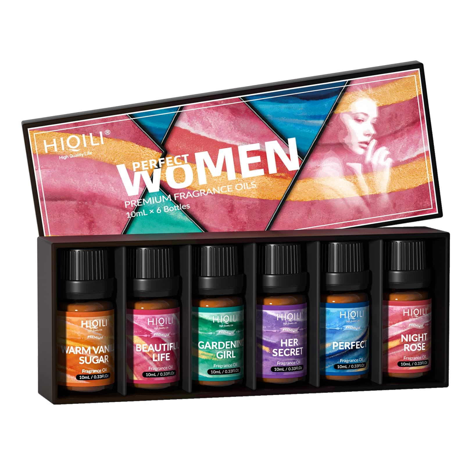 HIQILI Women Fragrance Oil 6x10ml, Essential Oils for Candle Scents Soap Making & Diffuser, Sweet Flowers Scented Oil Set for Aromatherapy Slime Wax Home Car