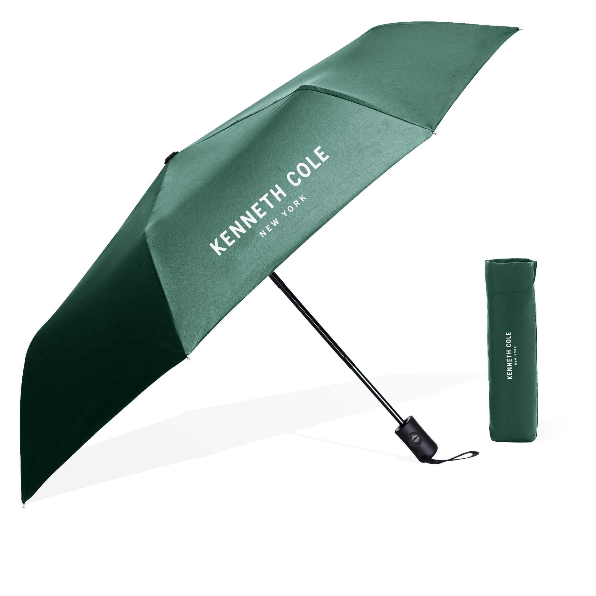 KENNETH COLE New York UV Protection Unisex Auto Open and Close Umbrella Use for Rain, Monsoon, Sunlight, Windproof Automatic Umbrella for Men and Women | Travel Sleeve, Cover | Regular Size (Green)