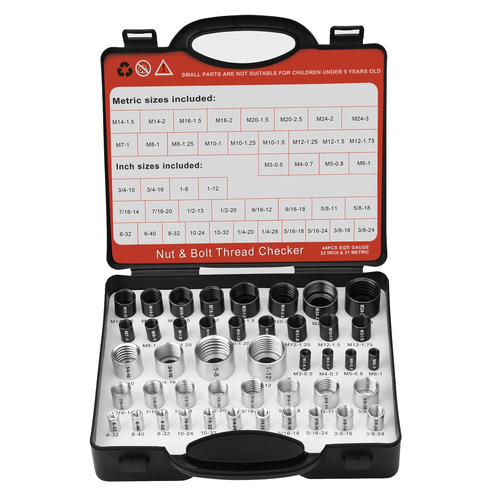 Comfylichi Thread Checker, Nut and Bolt Thread Checker, Bolt Size and Thread Gauge, 44 Individual Bolt and Nut Identifier Gauge (23 Standard & 14 Metric) Especially for Size Check in Tight Spaces