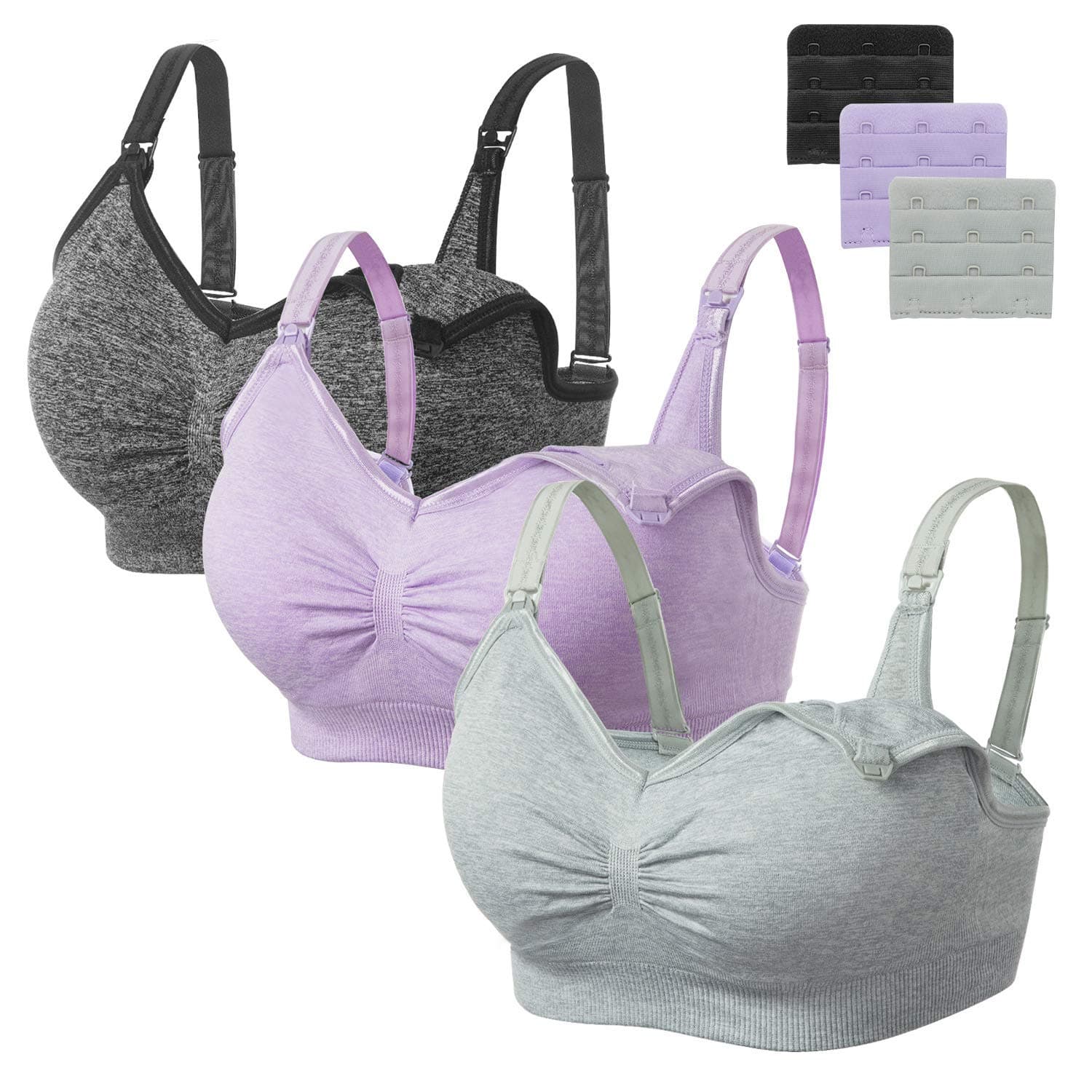 HBselect3 Pack Women’s Nursing Bra Wireless Seamless Maternity Bra Breastfeeding Bras Bralette with Removable Bra Pads ExtendersOEKO-TEX STANDARD 100