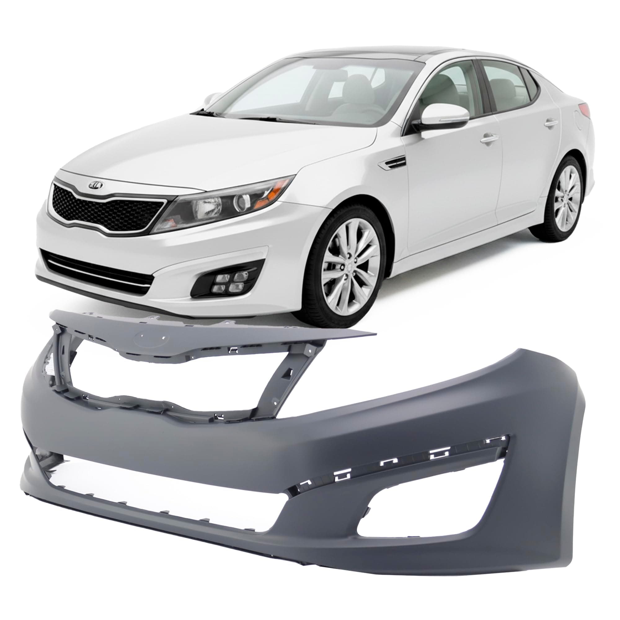 FitParts Compatible with Front Bumper Cover Fascia 2014-2015 Kia Optima EX LX SXL SX Turbo. New Primed Without Sensor Holes, With Fog Light Holes. KI1000168 865114C500
