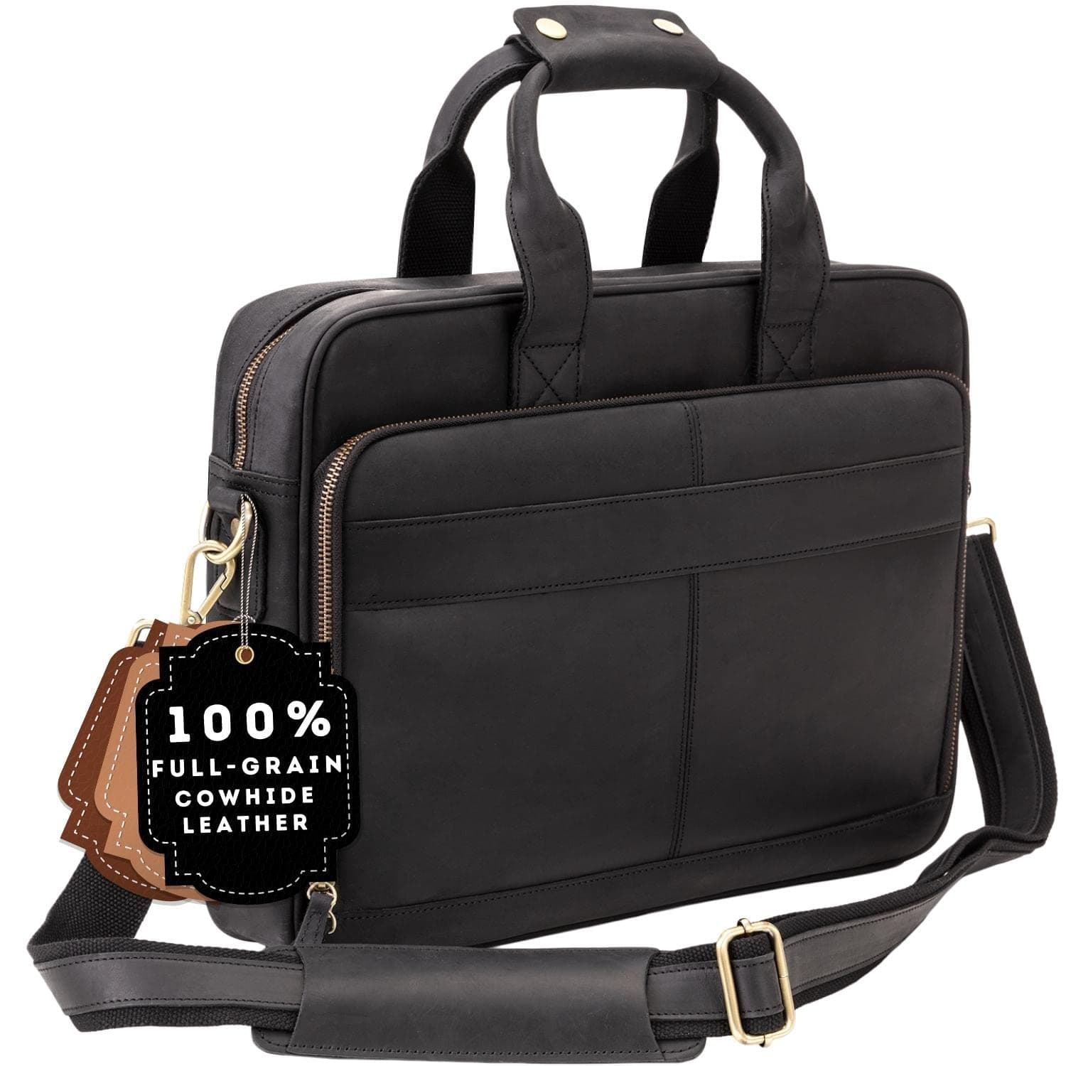 Luxorro Full-Grain Leather Briefcase for Men - Laptop Bag with Leather Computer Compartment