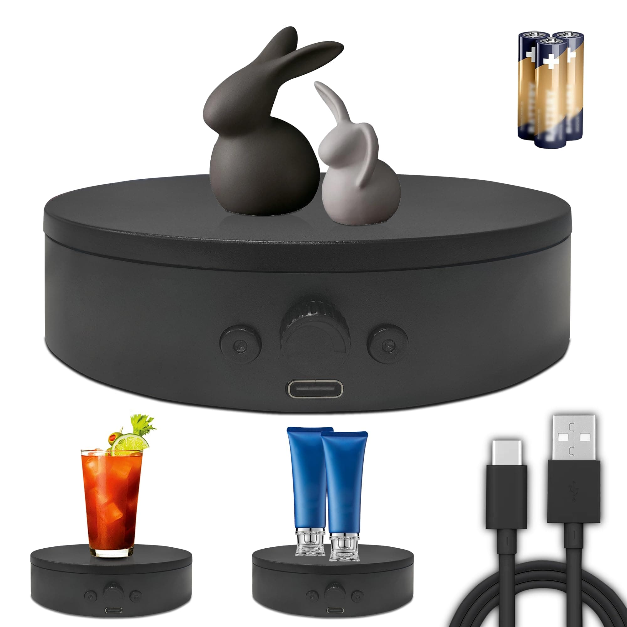 Rotating Display Stand with USB Power Cable,360 Degree Motorized Turntable 5.9" 11lbs Load, Spinning Display Stand for Jewelry, Turner Glitter Cups Photography and Display (5.9" black)