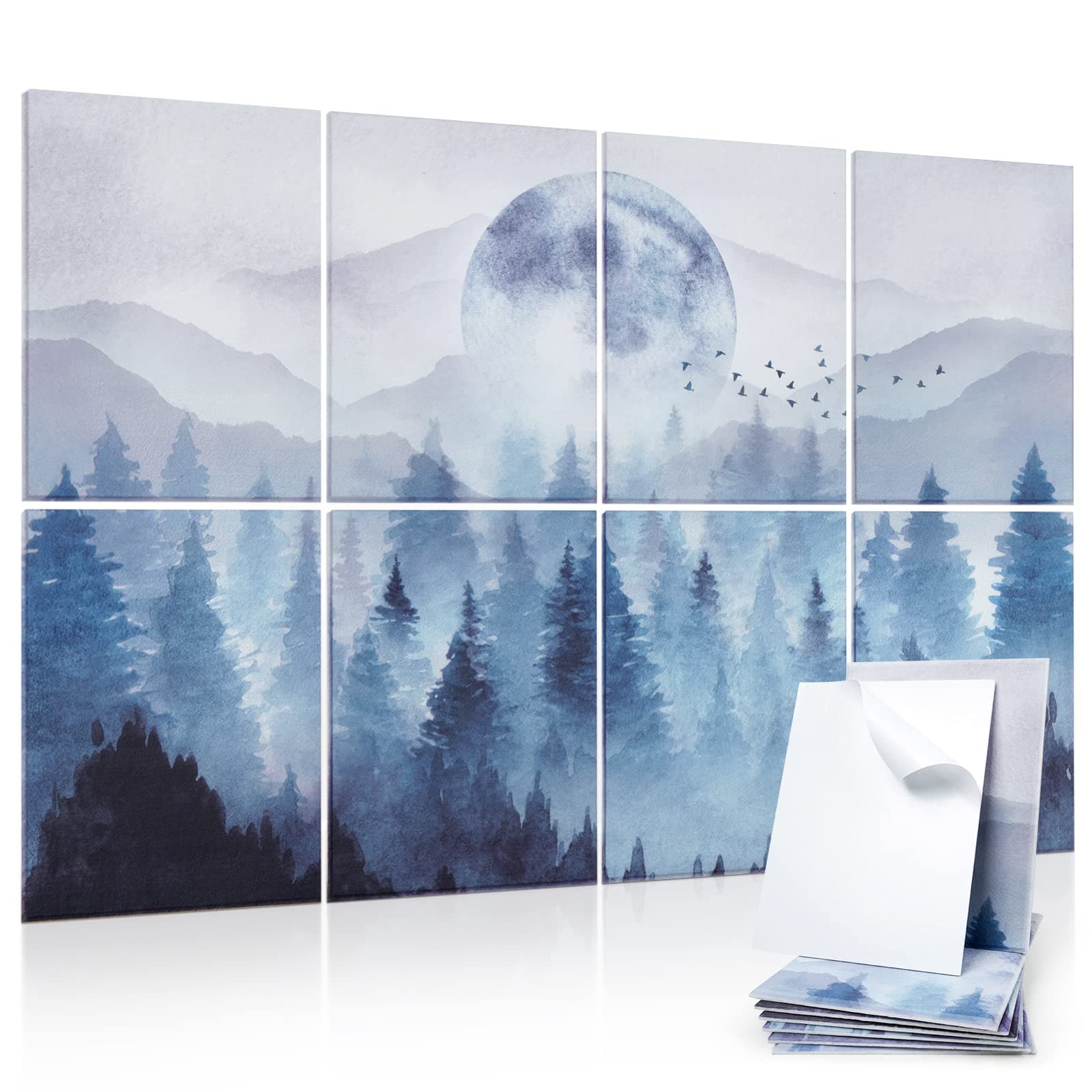 Tutmyrea Art Acoustic Panels, 48" x 32" Self-adhesive Sound Proofing Padding 8 Pack Acoustical Soundproof Wall Panels, Decorative Sound Absorbing Panels for Home Office (Moon Misty Forest)